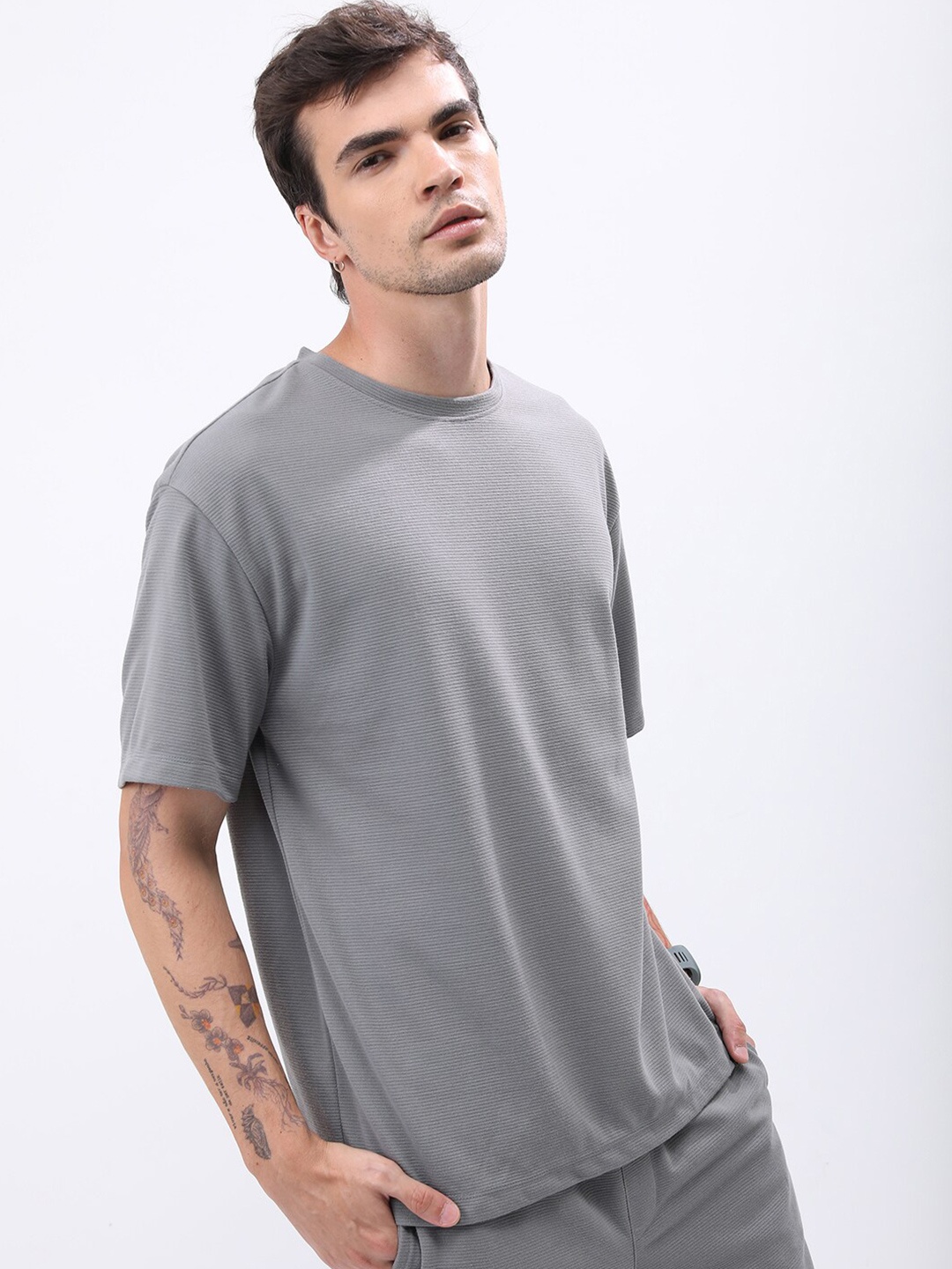 

KETCH Men Popcorn Structured Oversized T-shirt, Grey