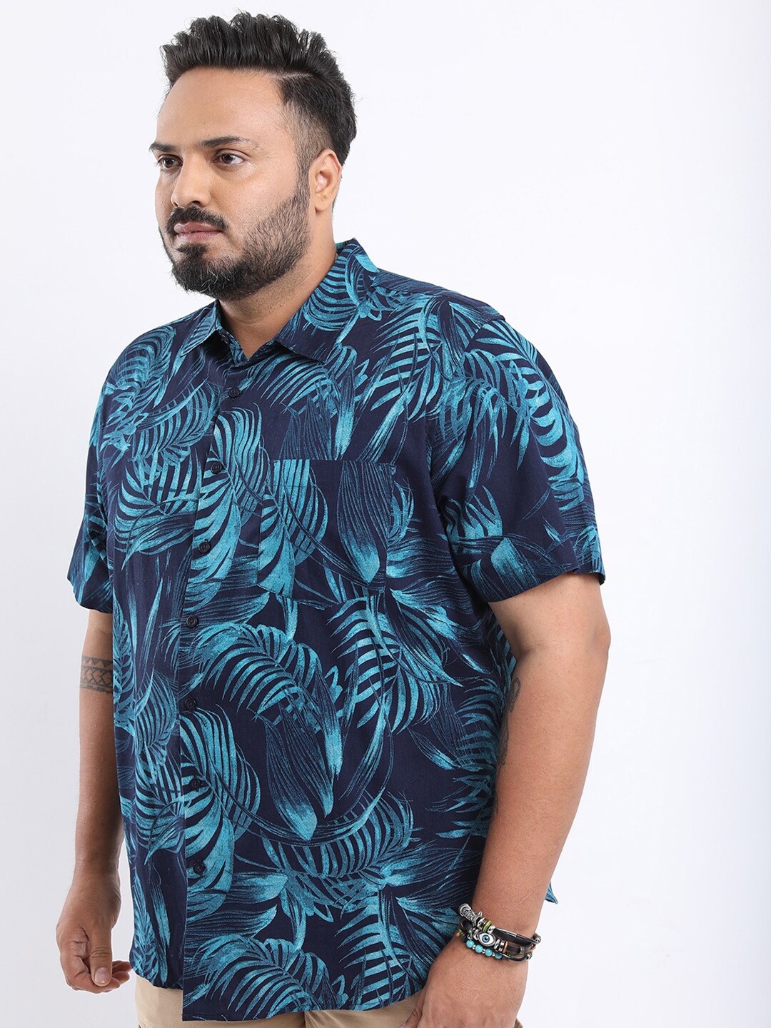 

HIGHLANDER Men Plus Size Regular Fit Floral Printed Casual Shirt, Navy blue