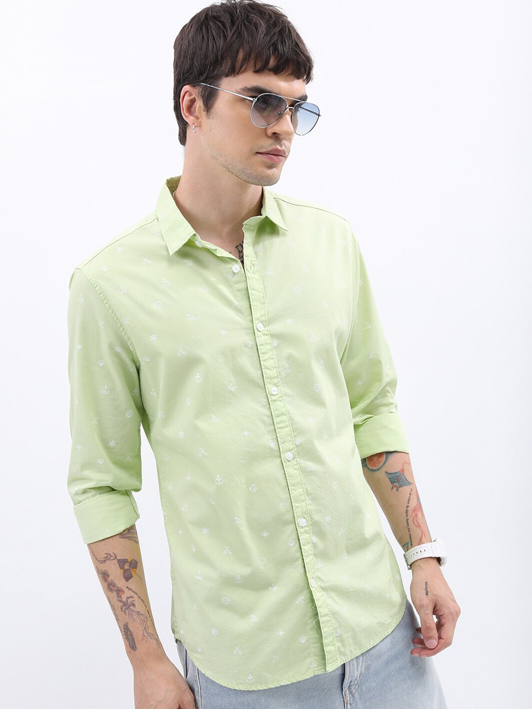 

HIGHLANDER Slim Fit Opaque Casual Shirt, Green