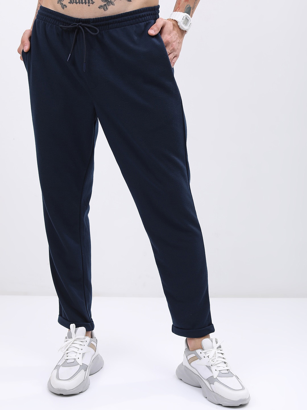 

KETCH Men Structured Slim Fit Jogger Trouser, Navy blue