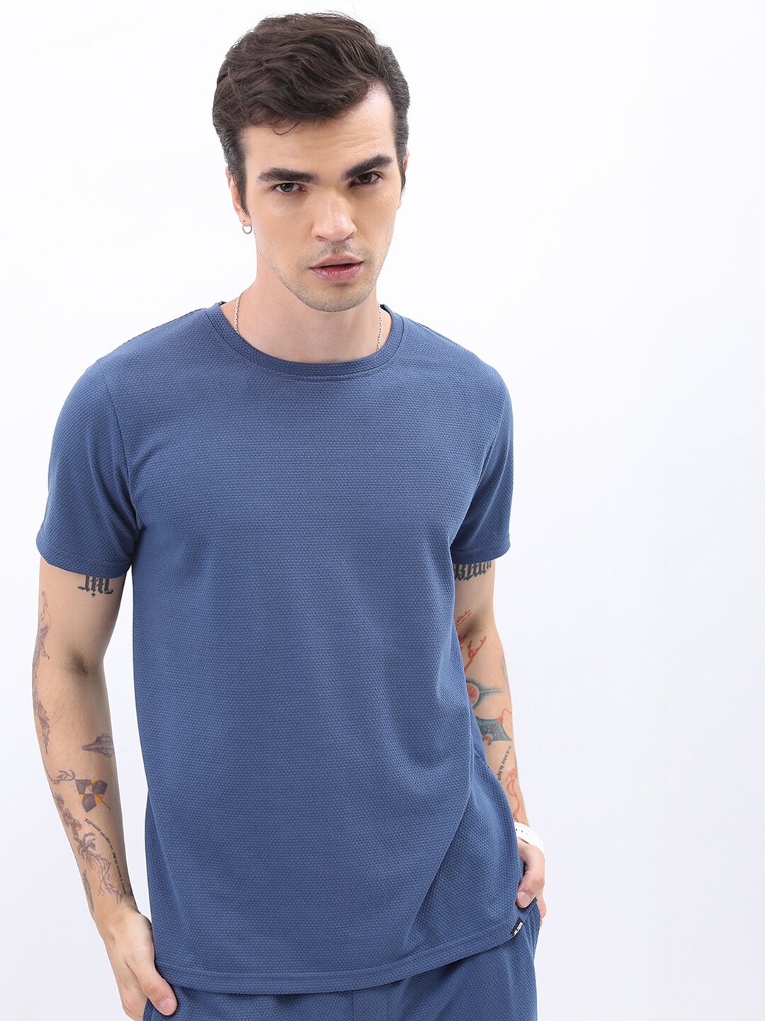 

HIGHLANDER Popcorn Structured Slim Fit T-shirt, Blue