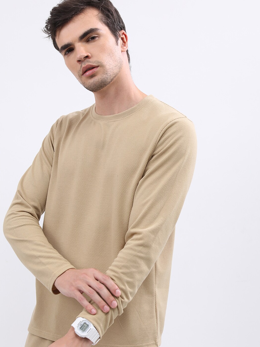 

HIGHLANDER Popcorn Structured Slim Fit T-shirt, Cream