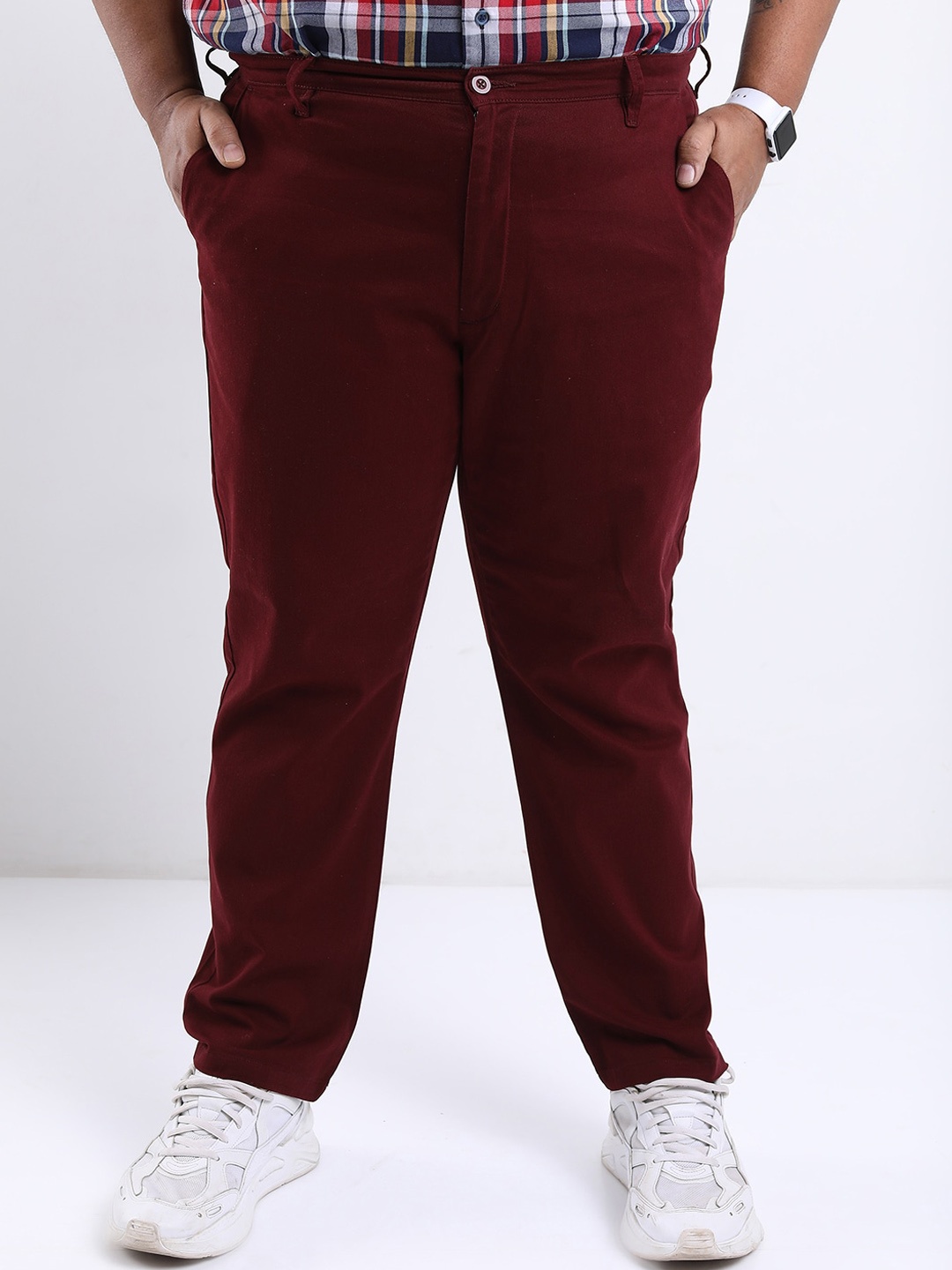 

HIGHLANDER Men Plus size Regular Fit Chinos Trousers, Maroon