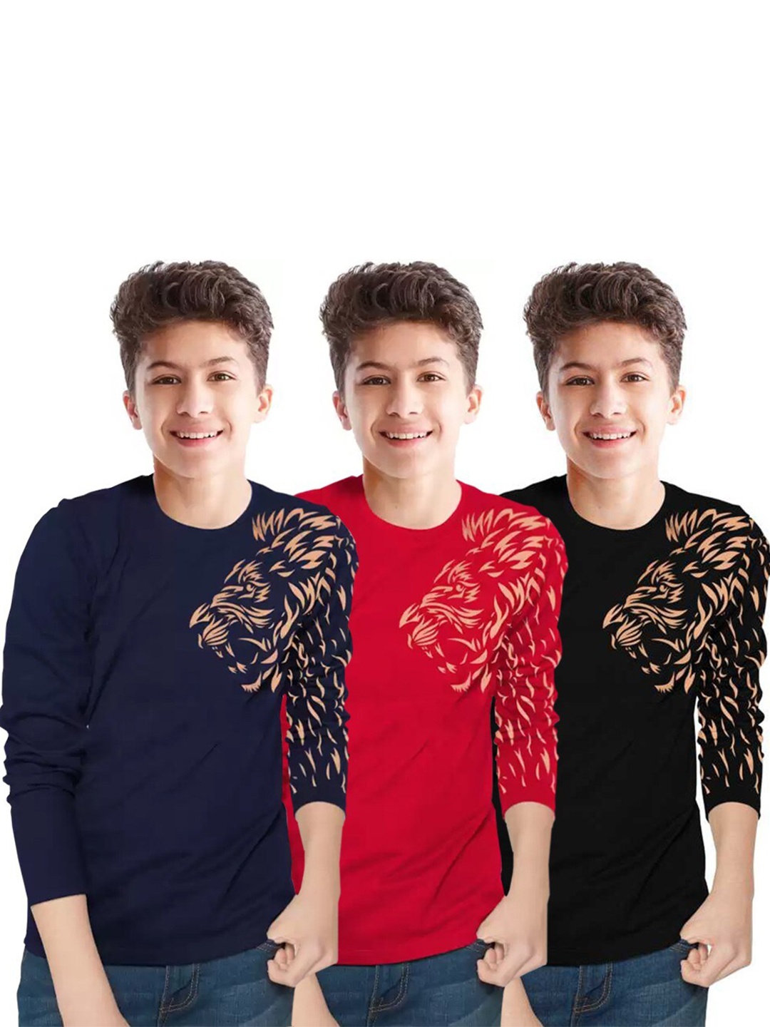 

TRIPR Boys Pack of 3 Graphic Printed Cotton T-shirt, Black