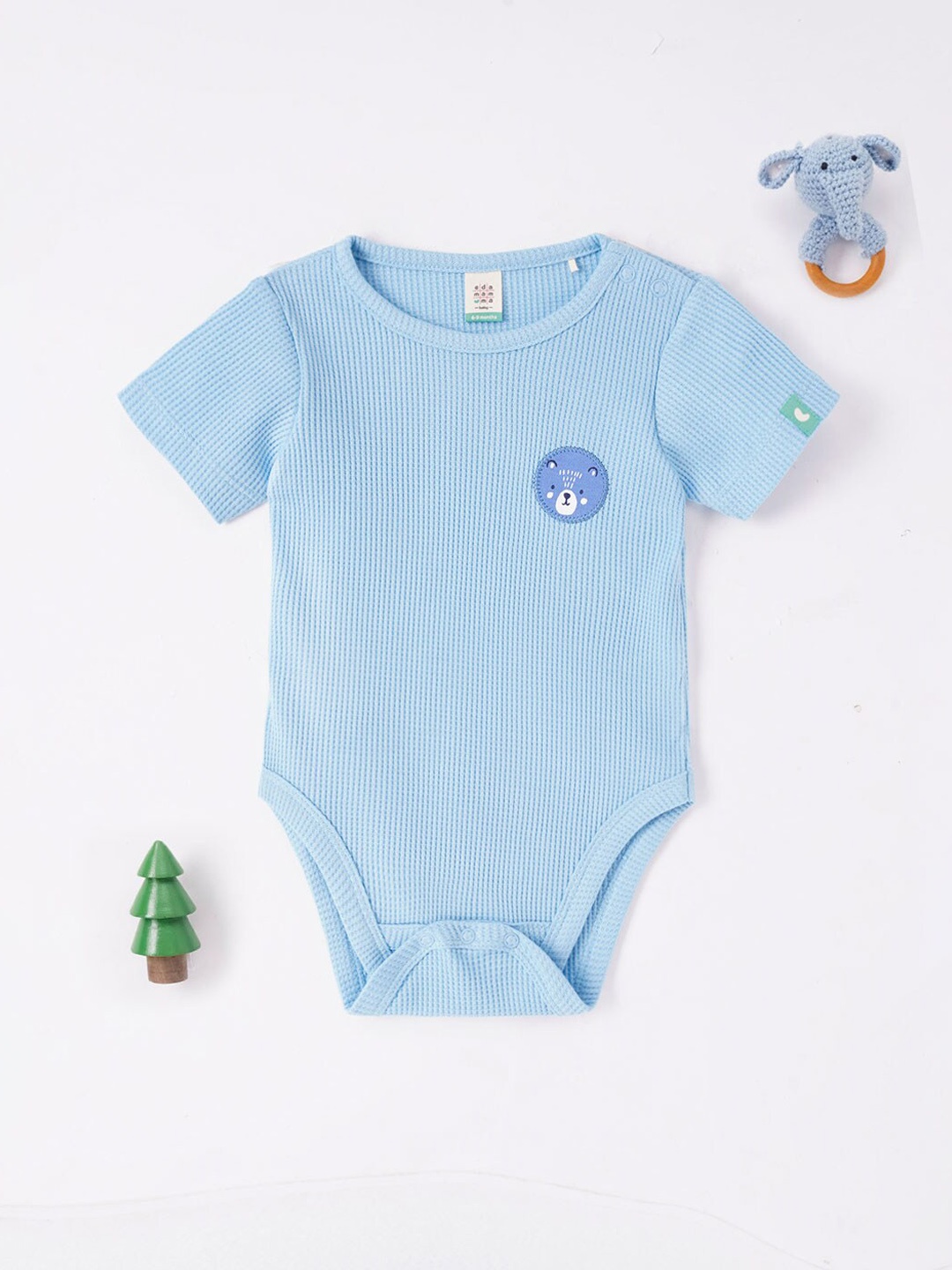 

Ed-a-Mamma Baby Infants Textured Organic Cotton Bodysuit, Blue