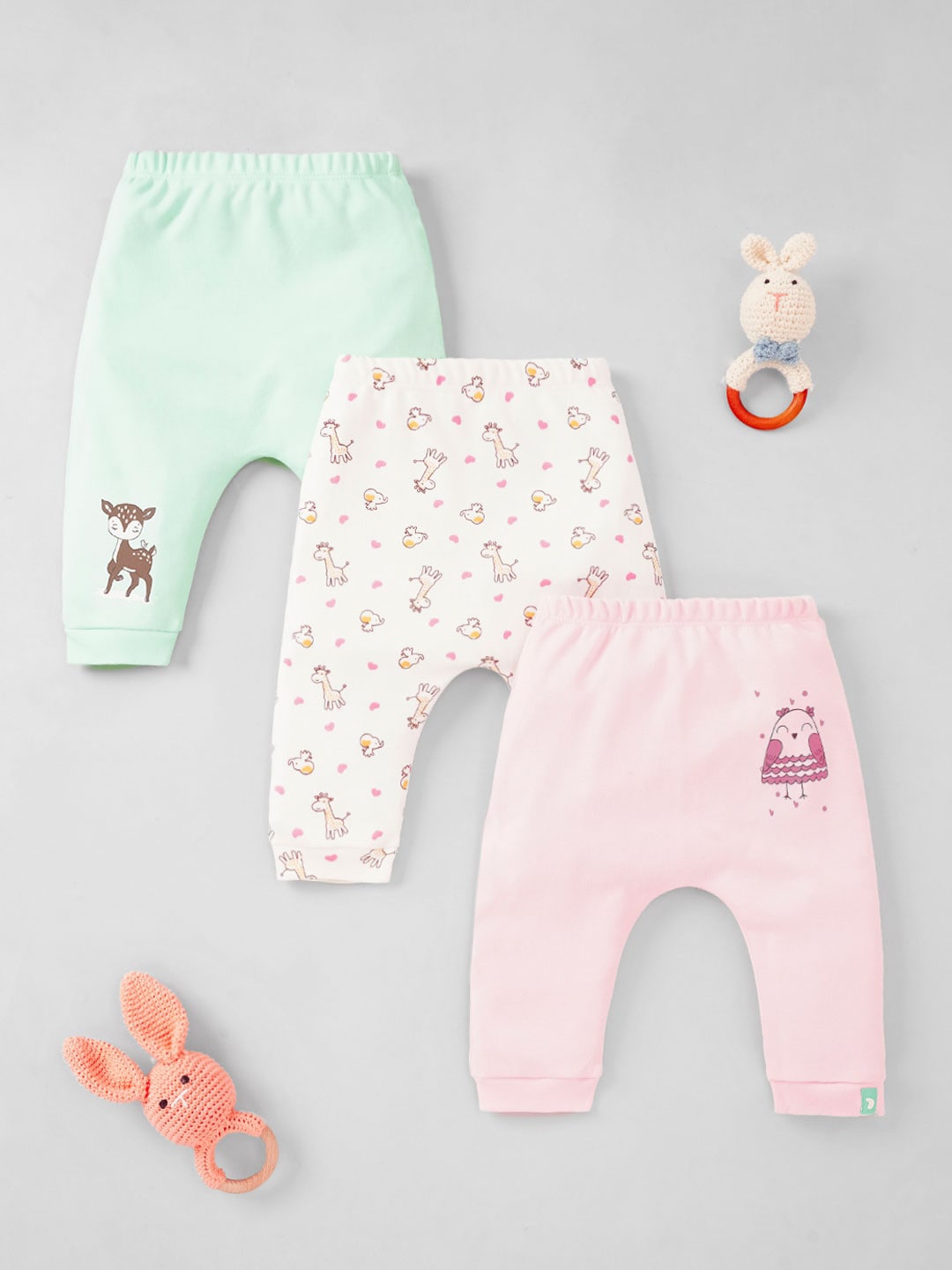 

Ed-a-Mamma Baby Infants Pack Of 3 Printed Mid Rise Cotton Joggers, Blue