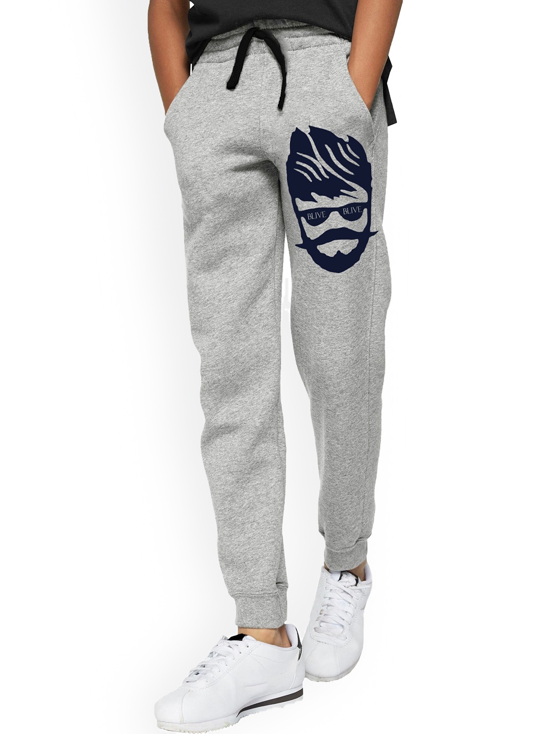 

BLIVE Boys Graphic Printed Mid Rise Cotton Joggers, Grey