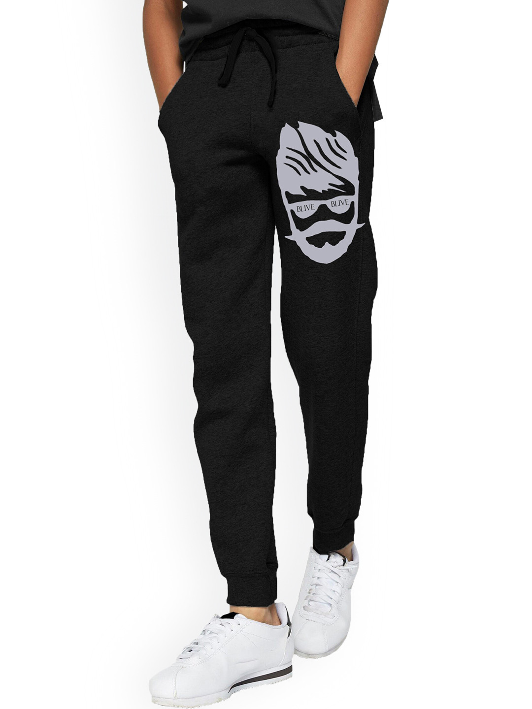 

BLIVE Boys Graphic Printed Cotton Joggers, Black