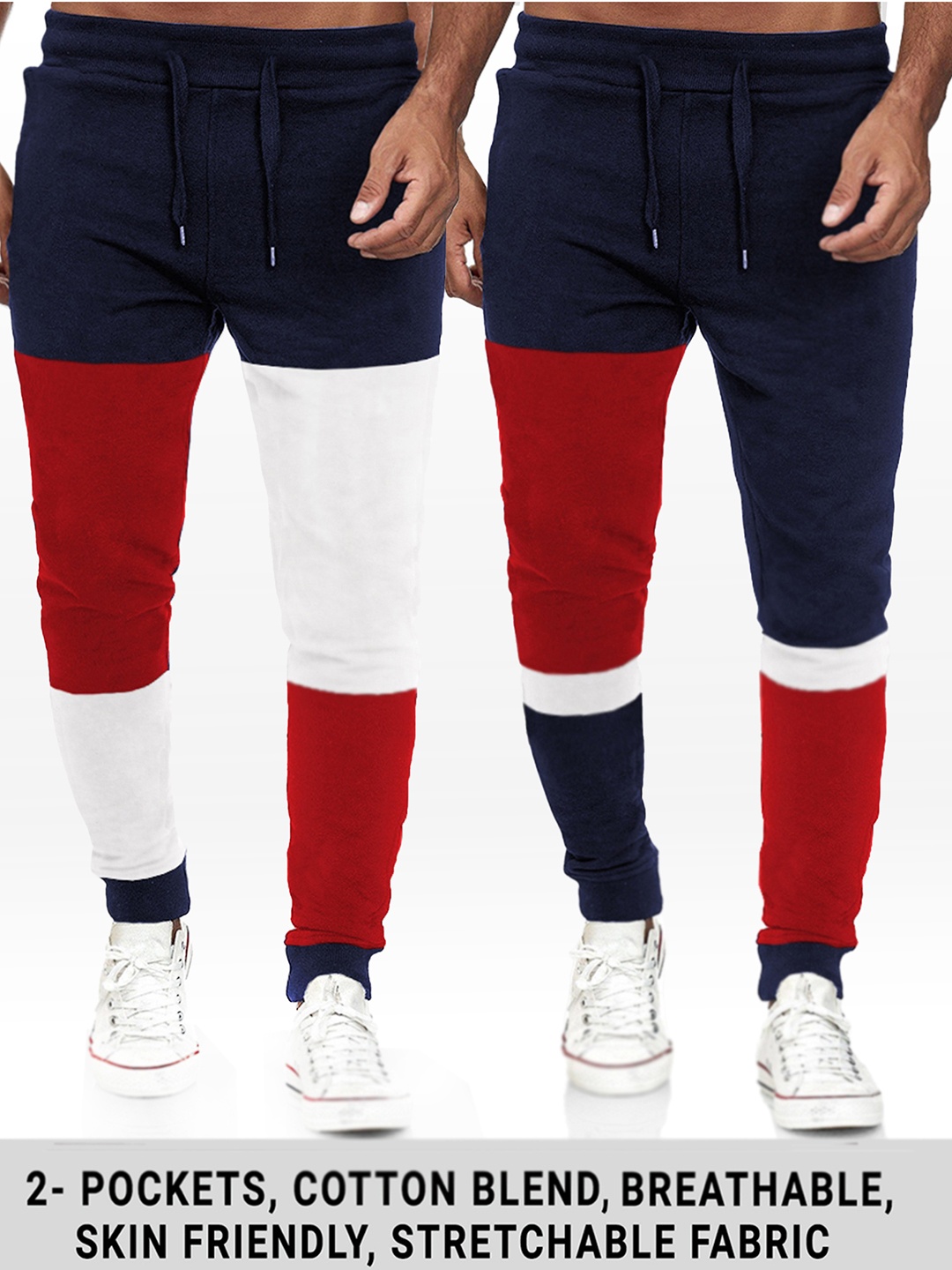 

TRIPR Pack Of 2 Colorblocked Breathable Joggers, Blue