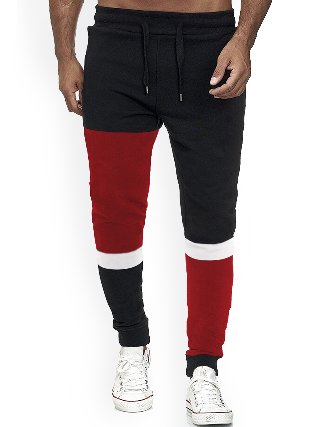 

TRIPR Men ColourBlocked Mid-Rise Joggers, Red