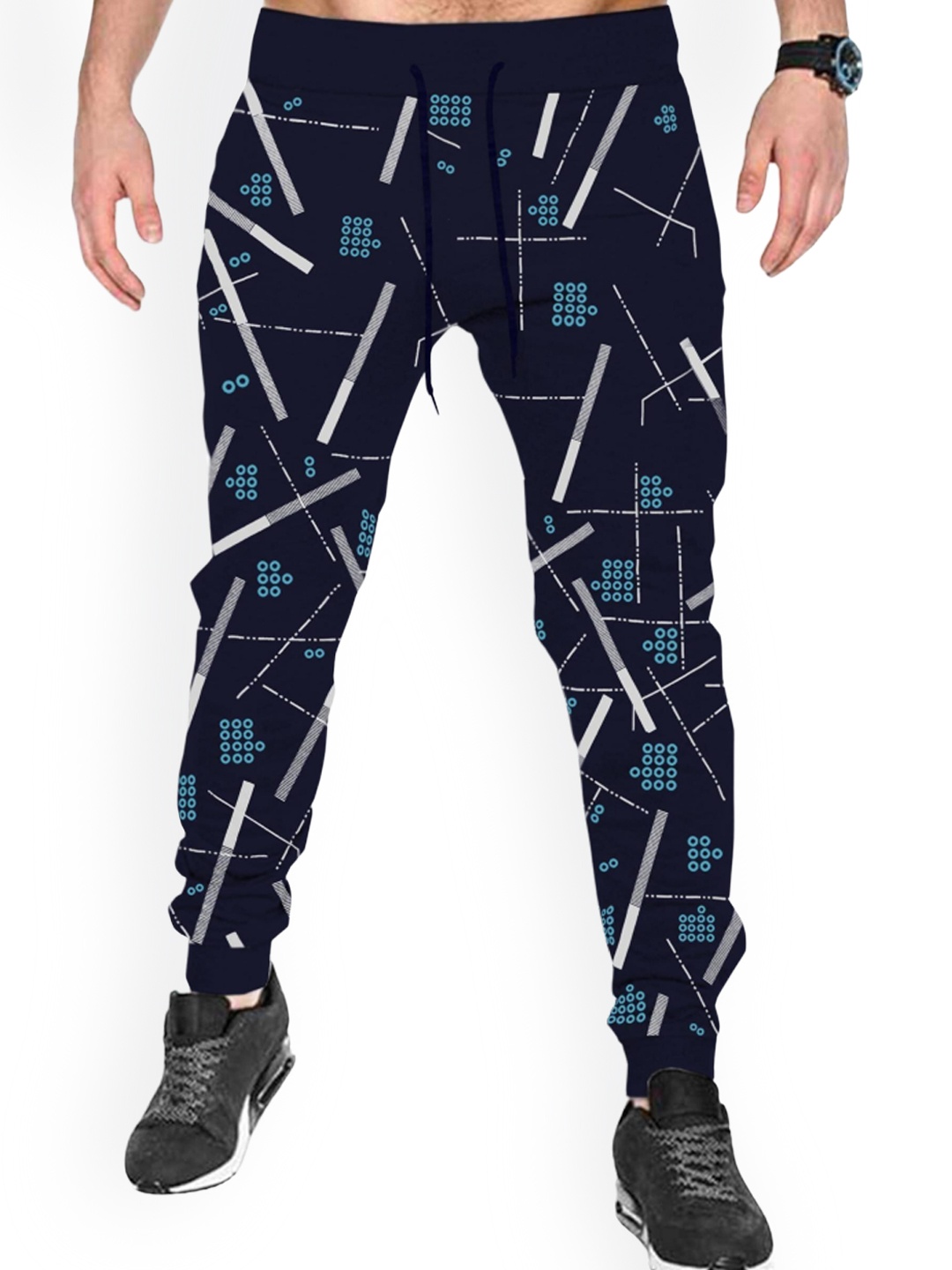 

TRIPR Men Geometric Printed Joggers, Navy blue