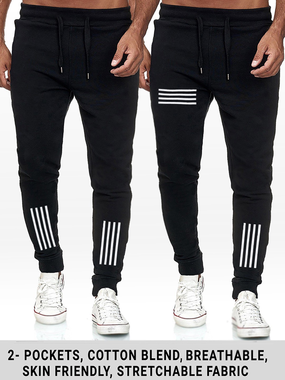 

TRIPR Men Pack Of 2 Mid-Rise Stretchable Regular Fit Joggers, Black