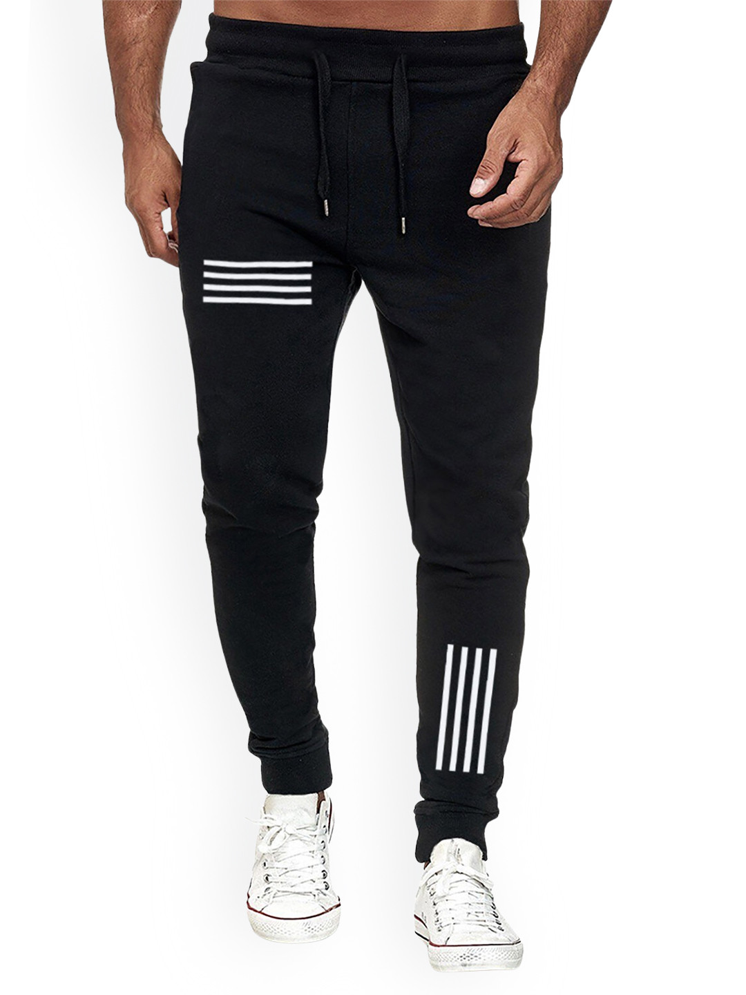 

TRIPR Men Striped Mid-Rise Joggers, Black