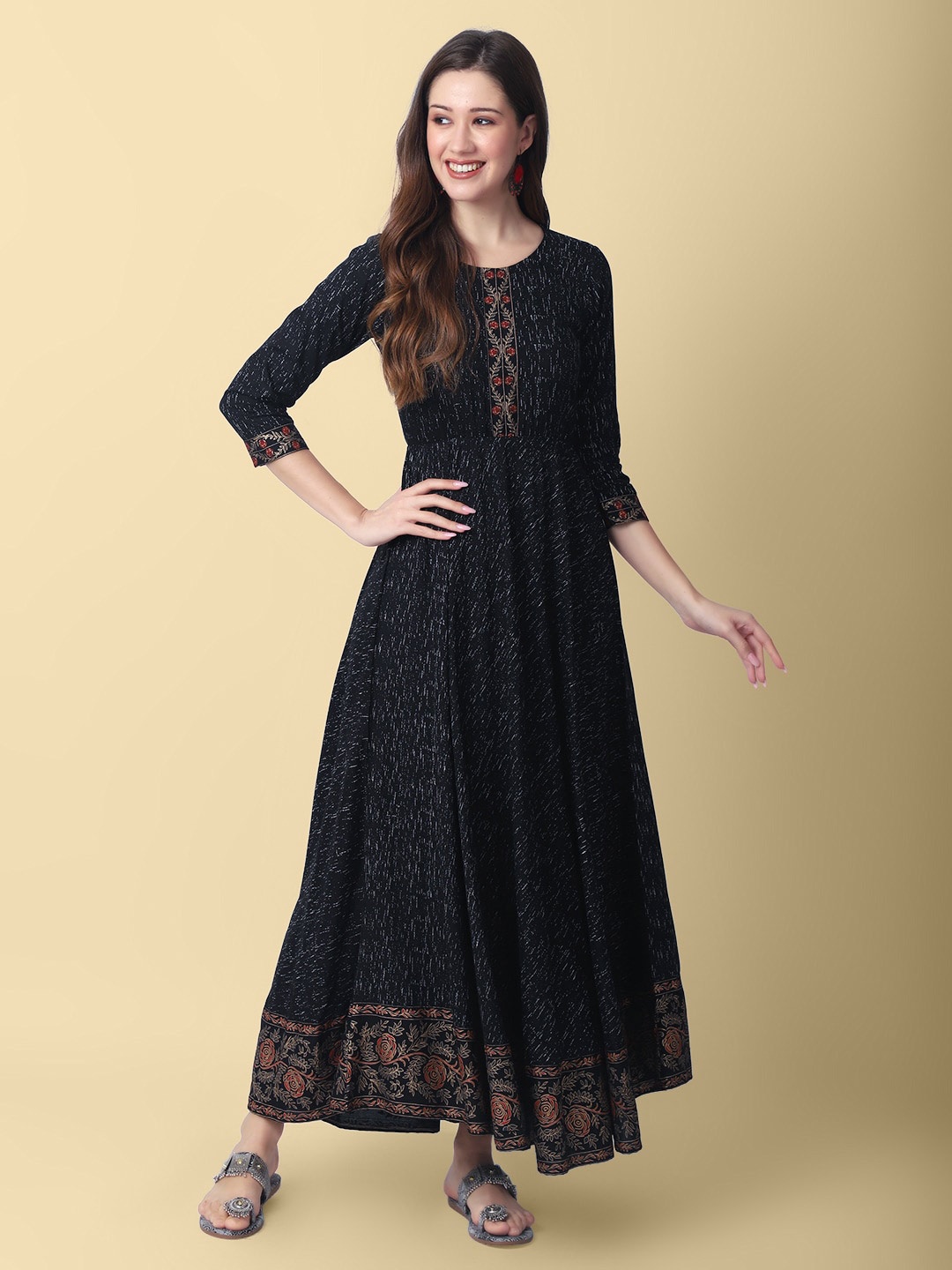 

DAEVISH Ethnic Motifs Print Ethnic Dress, Black