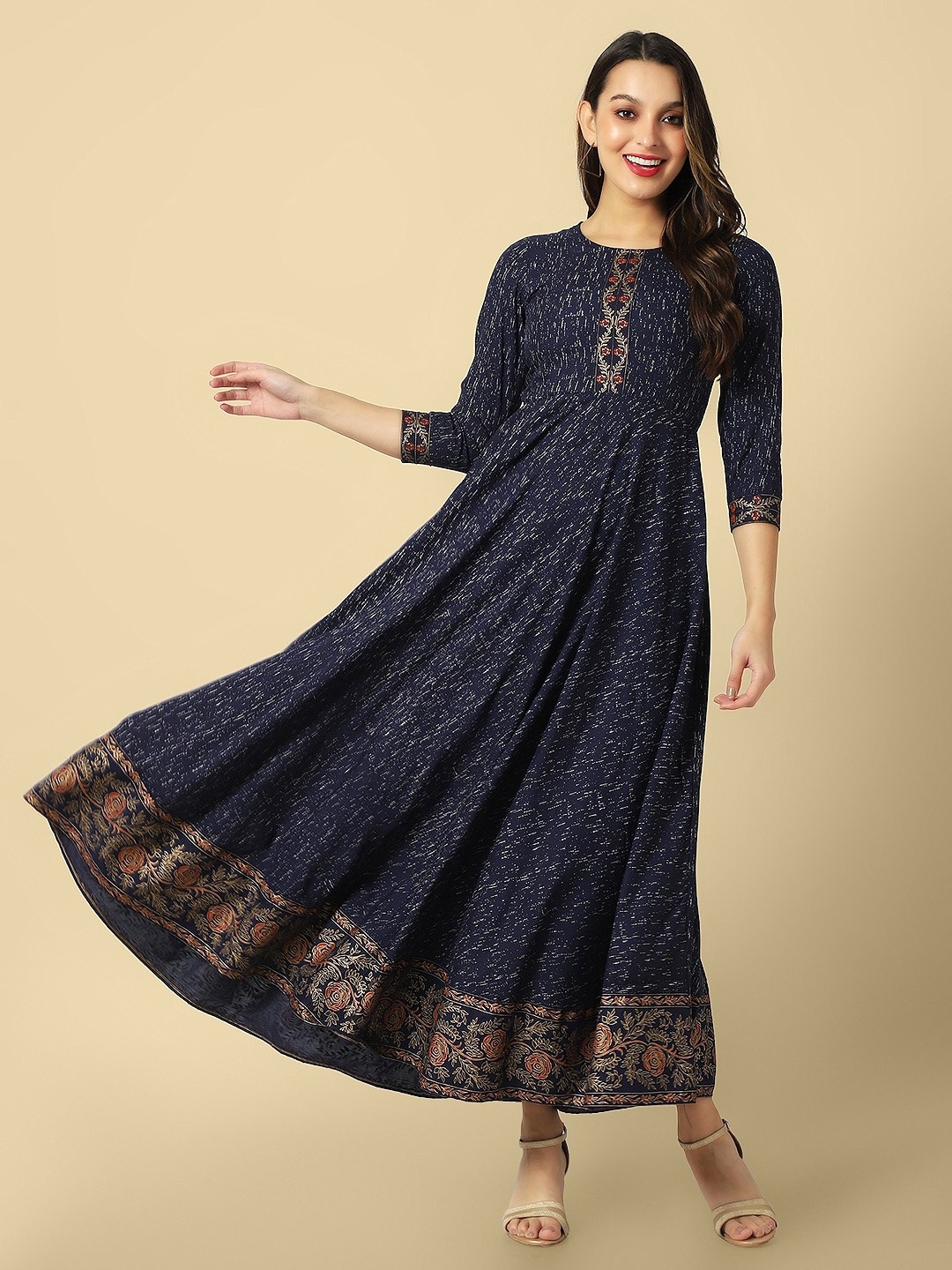 

DAEVISH Ethnic Motifs Print Keyhole Neck Ethnic Dress, Blue