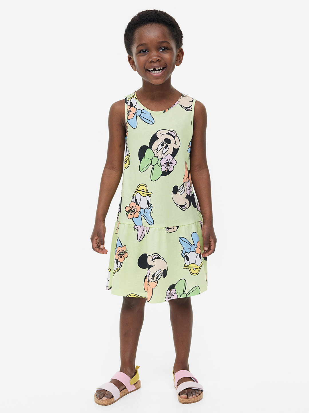 

H&M Girls Mickey & Friends Printed Cotton Dress, Green