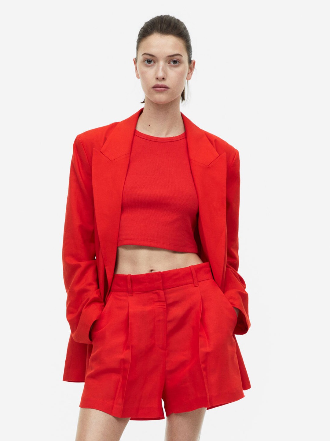 

H&M Cropped Vest Top, Red
