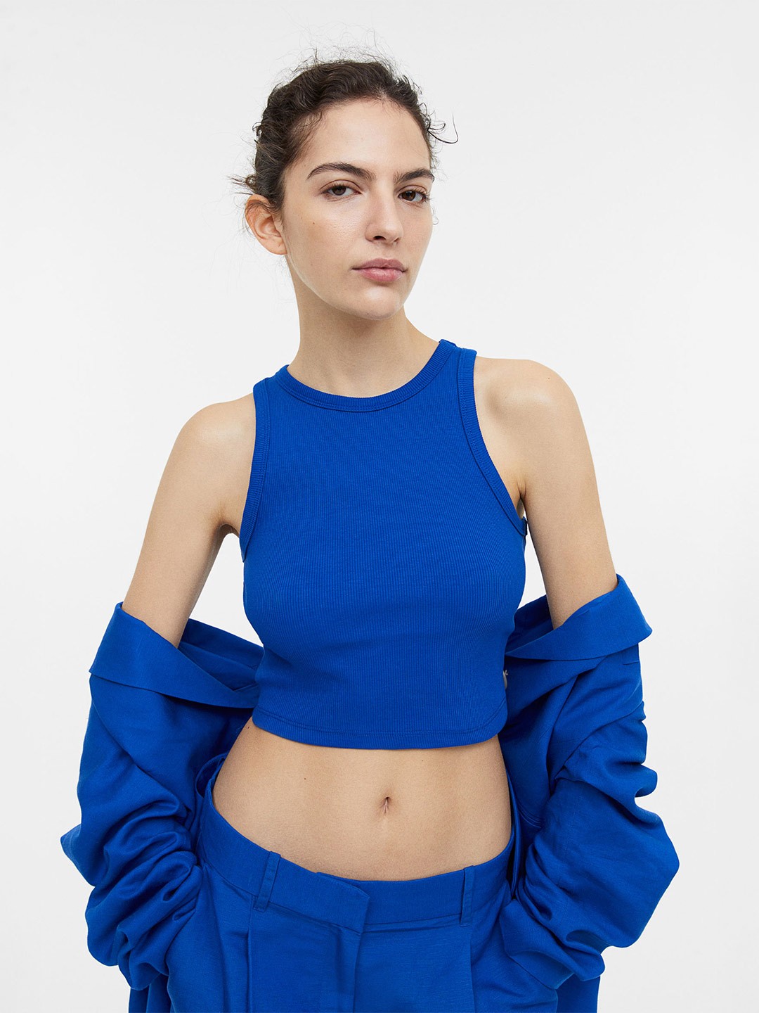 

H&M Cropped Vest Top, Blue
