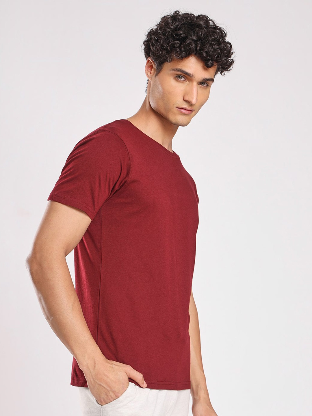 

NOBERO Crew Neck Cotton Casual T-Shirt, Red