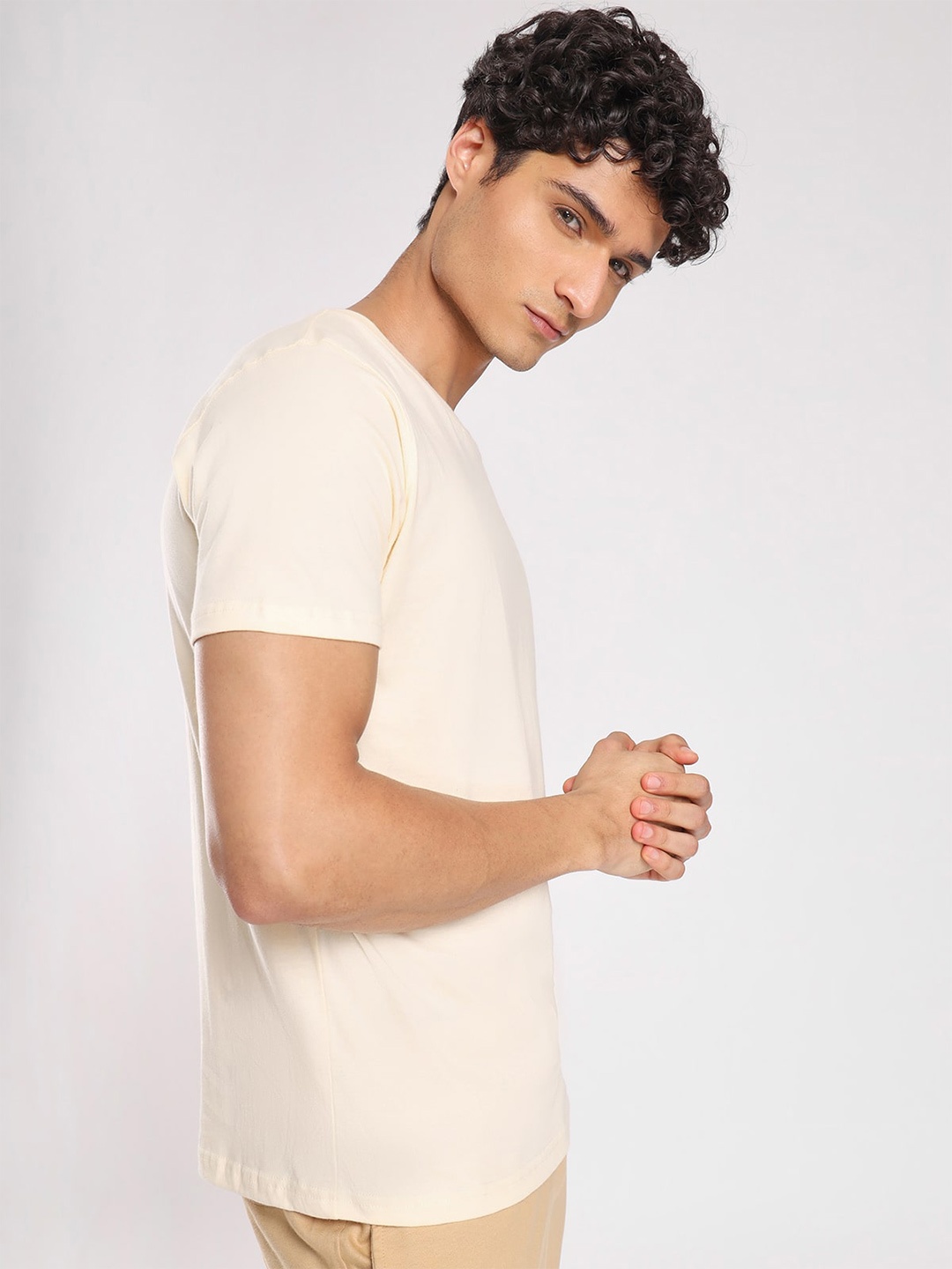 

NOBERO Crew Neck Cotton Casual T-Shirt, Off white