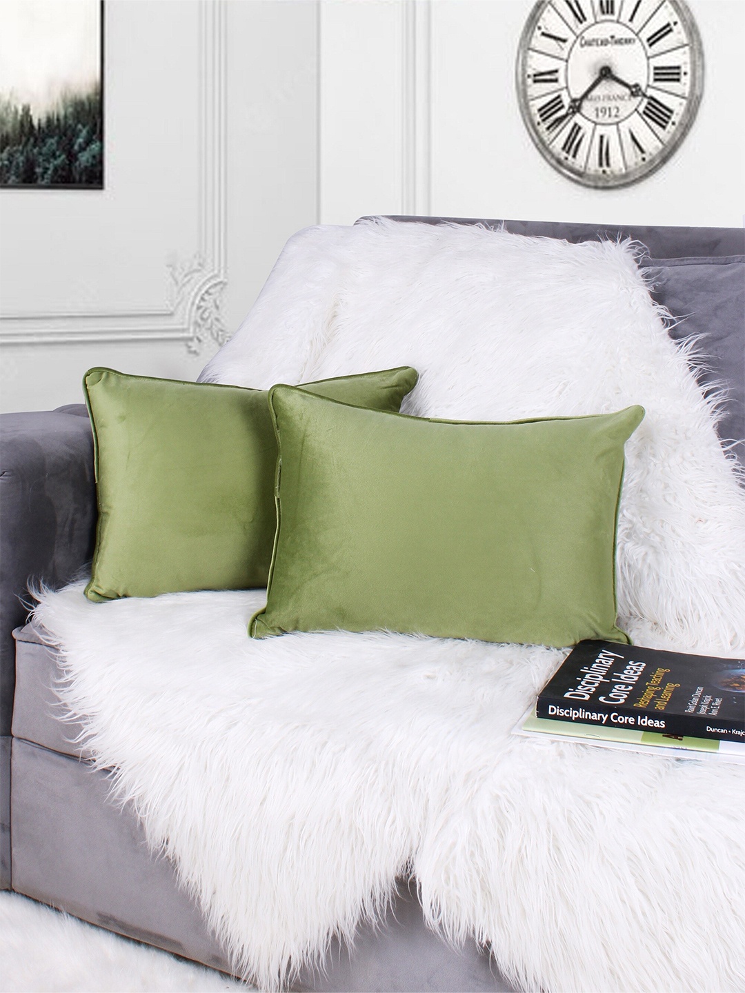 

STITCHNEST Green 2 Pieces Velvet Rectangle Cushion Covers