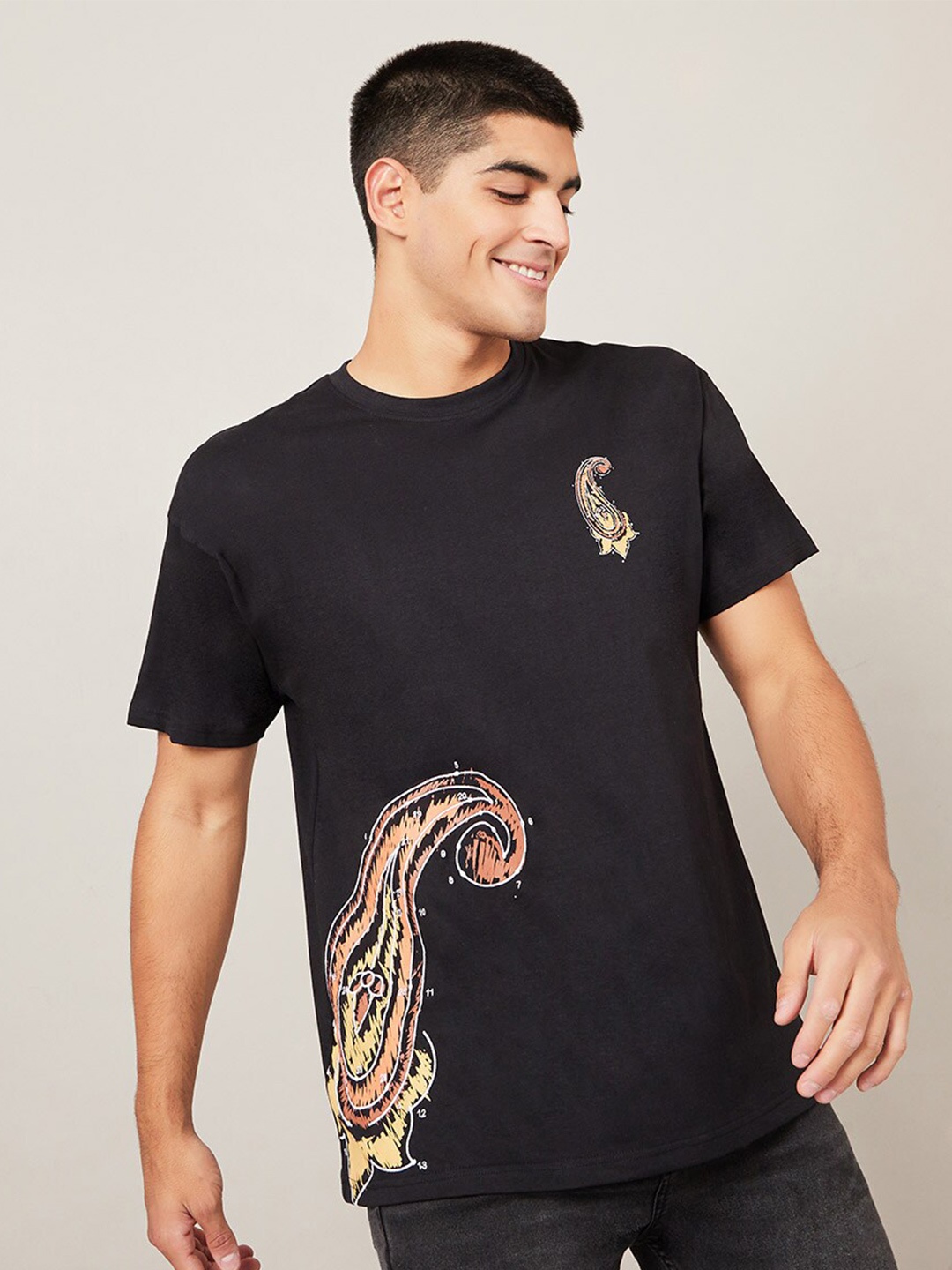 

Styli Paisley Print Oversized T-Shirt, Black