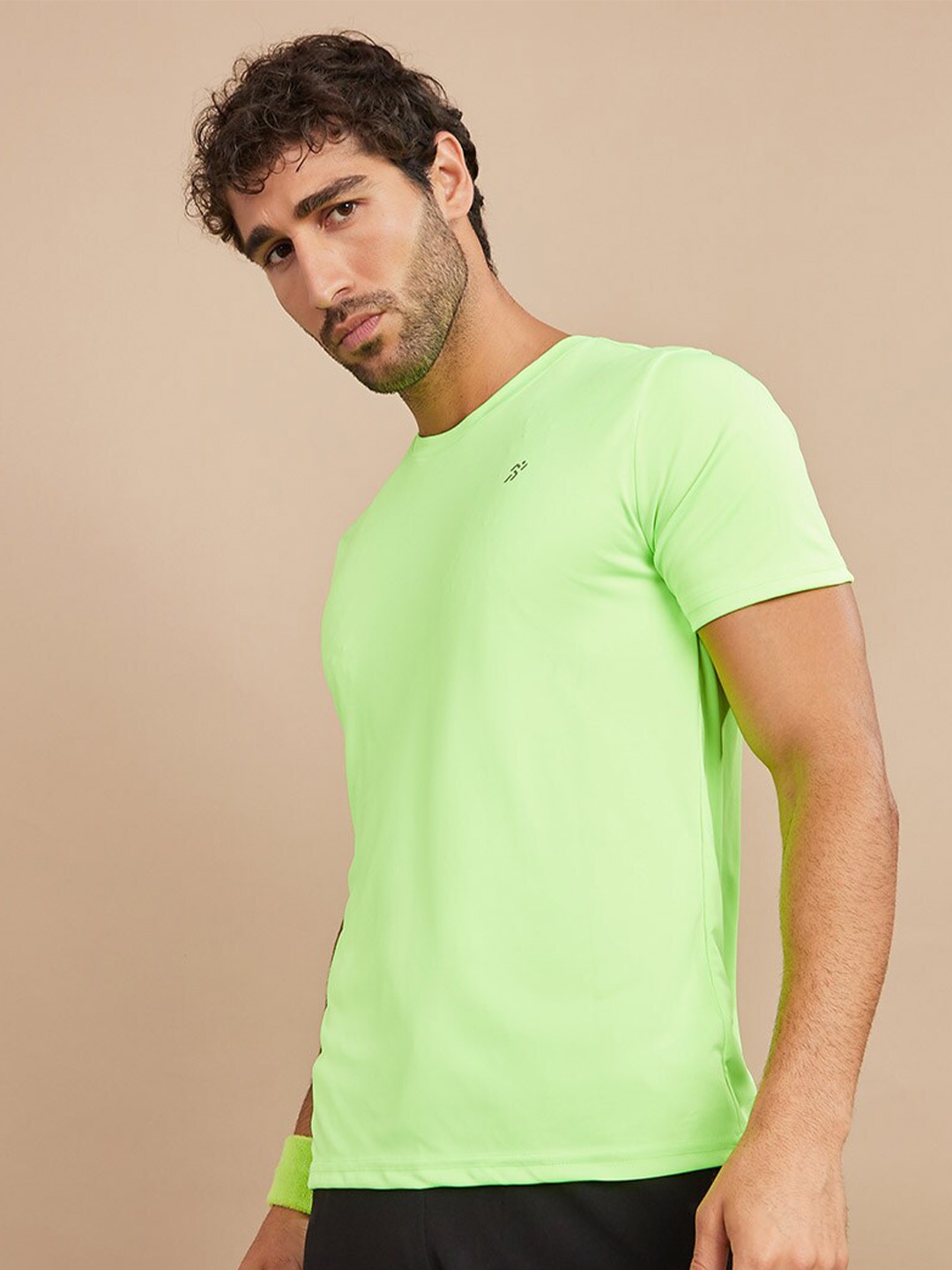 

Styli Green Round Neck Dry-Fit Active Sports T-shirt with Brand Logo Detail