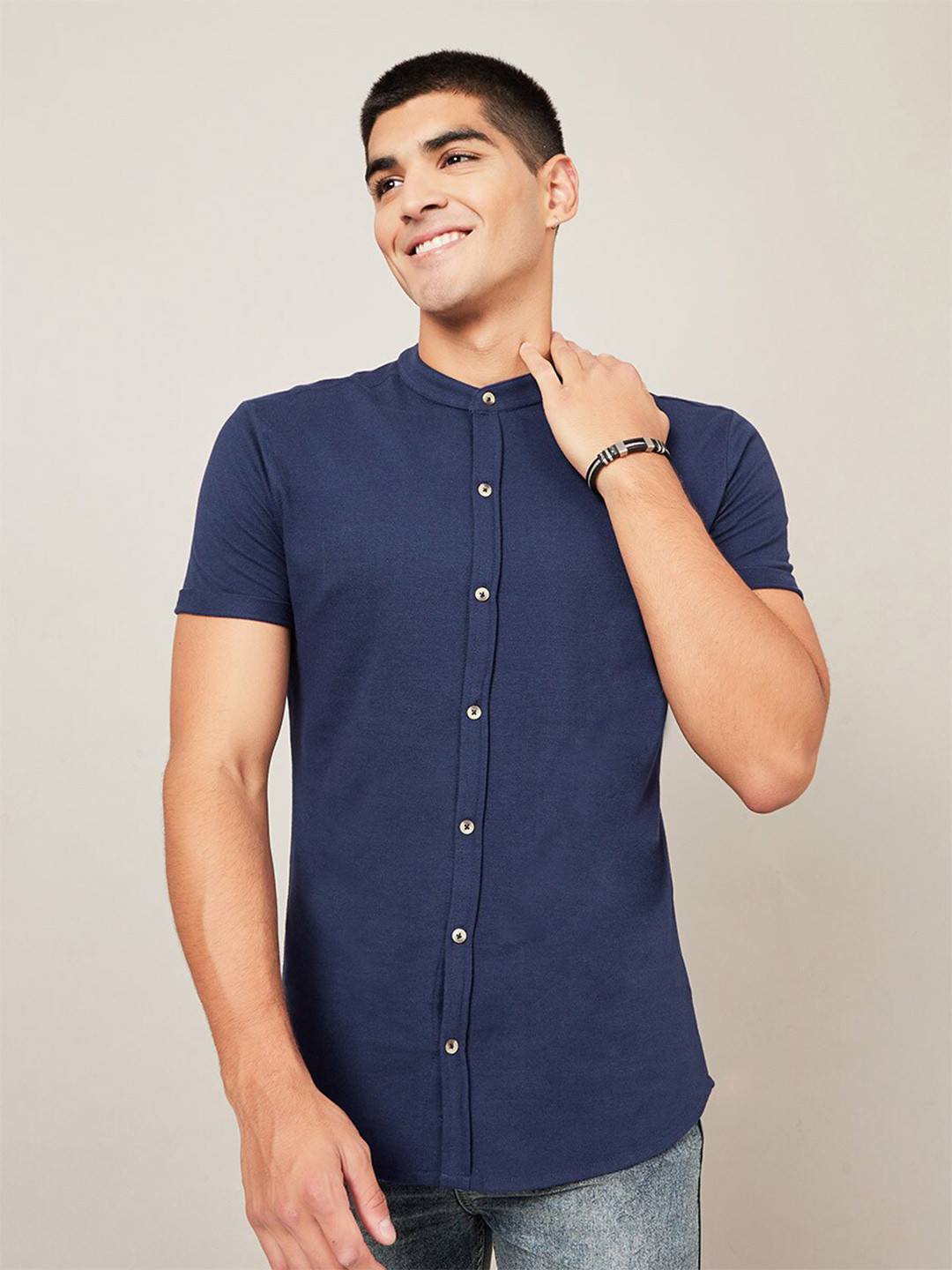 

Styli Men Cotton Micro Pique Knitted Shirt, Navy blue