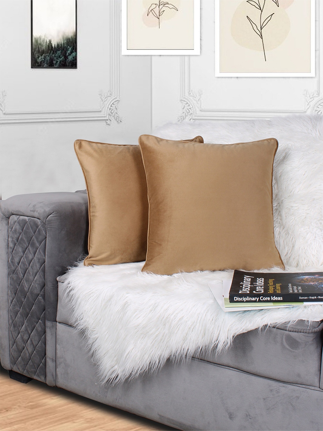 

STITCHNEST Brown 2 Pieces Velvet Square Cushion Covers