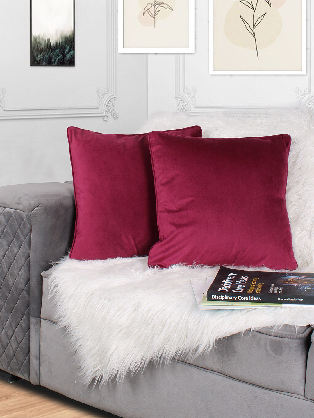 

STITCHNEST Maroon 2 Pieces Velvet Square Cushion Covers