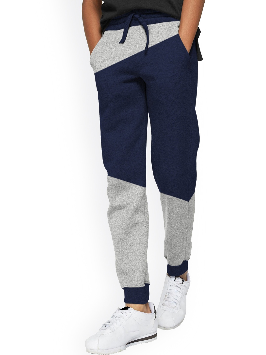 

BLIVE Boys Colourblocked Mid Rise Cotton Joggers, Navy blue