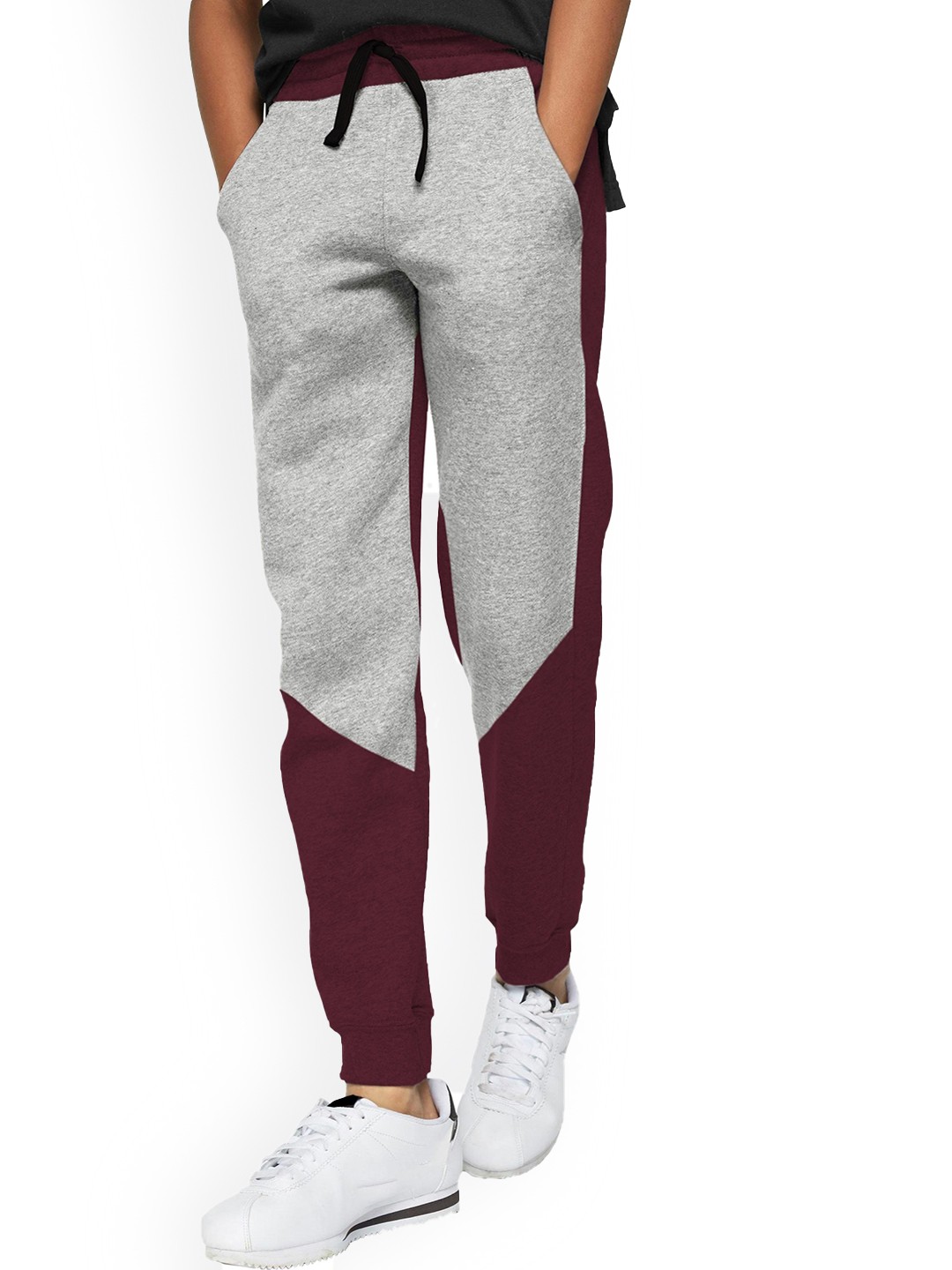 

BLIVE Boys Colourblocked Mid Rise Cotton Joggers, Maroon