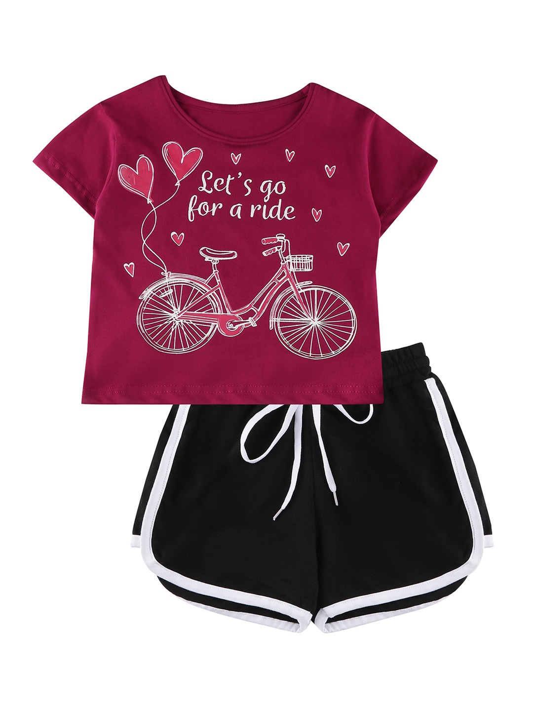 

Ninos Dreams Girls Cycle Printed Pure Cotton T-shirt & Shorts, Maroon