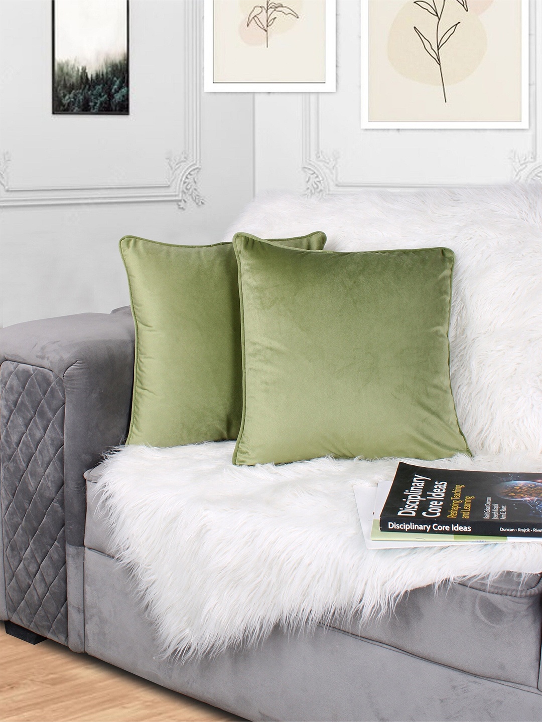 

STITCHNEST Green 2 Pieces Velvet Square Cushion Covers