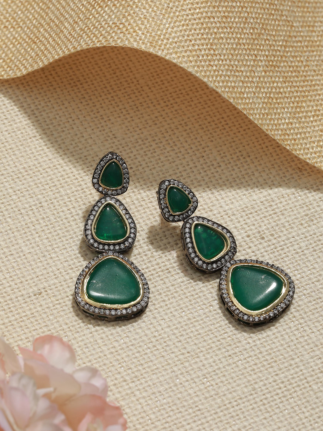 

Saraf RS Jewellery Silver-Plated Contemporary Oxidised Drop Earrings, Green