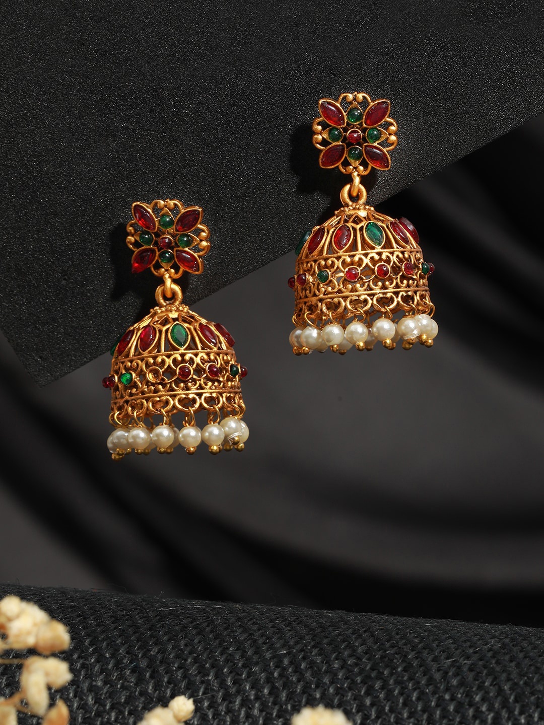 

Saraf RS Jewellery Gold-Plated Contemporary Jhumkas Earrings