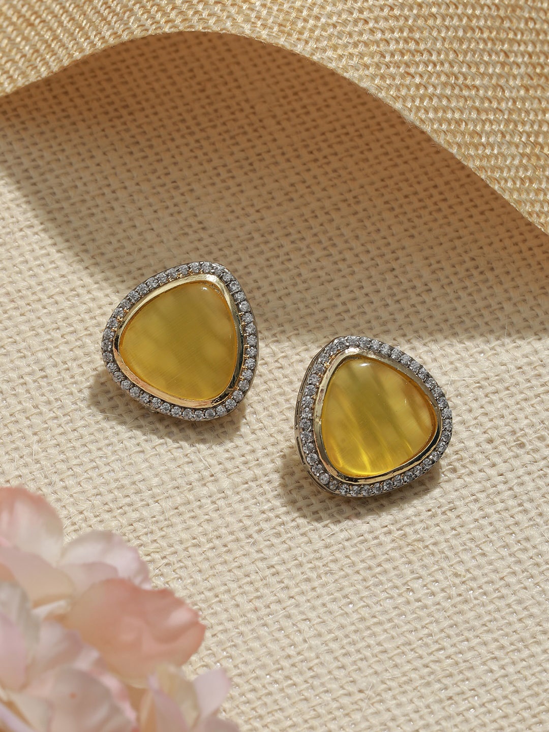 

Saraf RS Jewellery Rhodium-Plated Contemporary Studs Earrings, Yellow