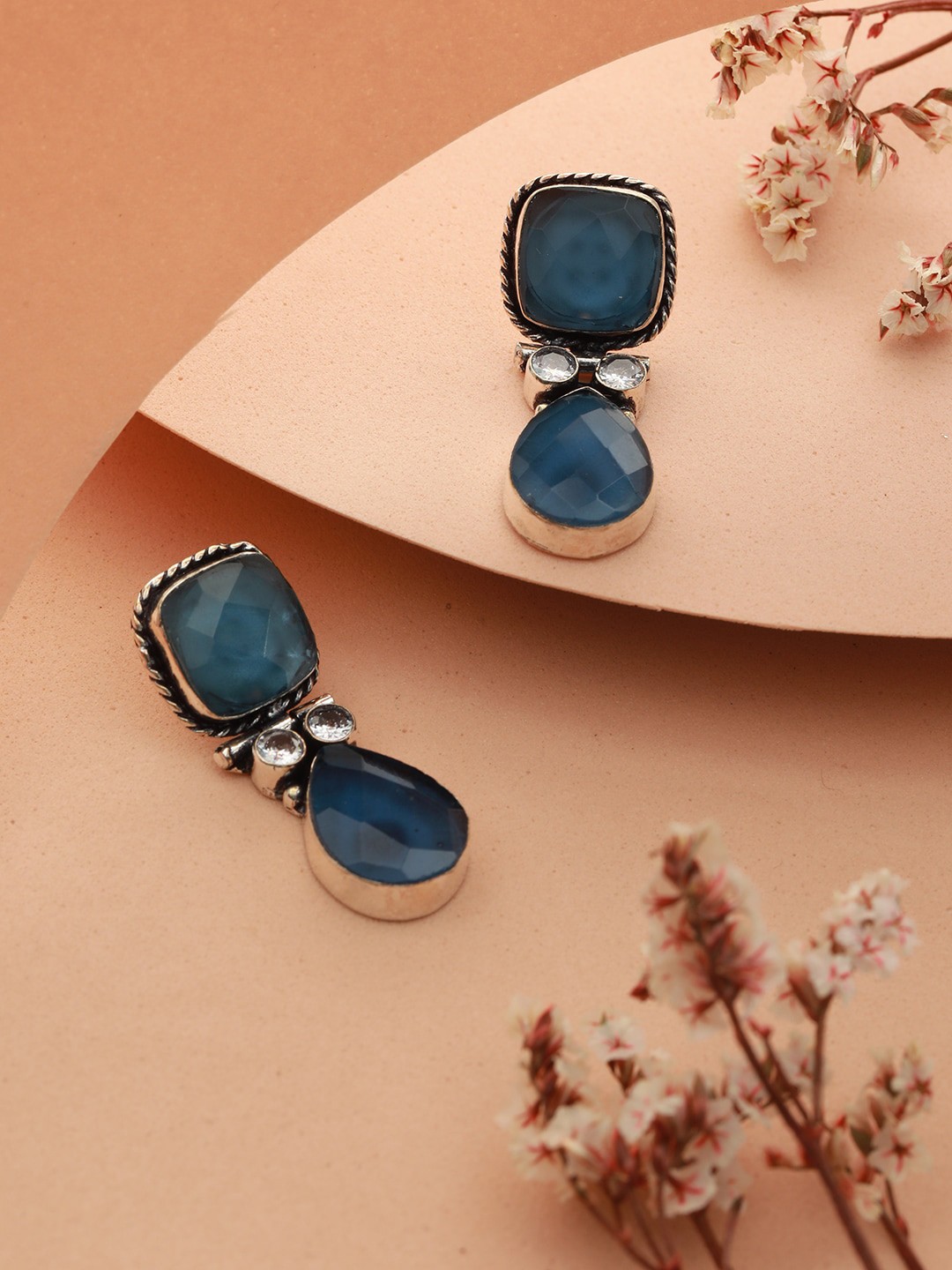 

Saraf RS Jewellery Silver-Plated Contemporary Drop Earrings, Blue