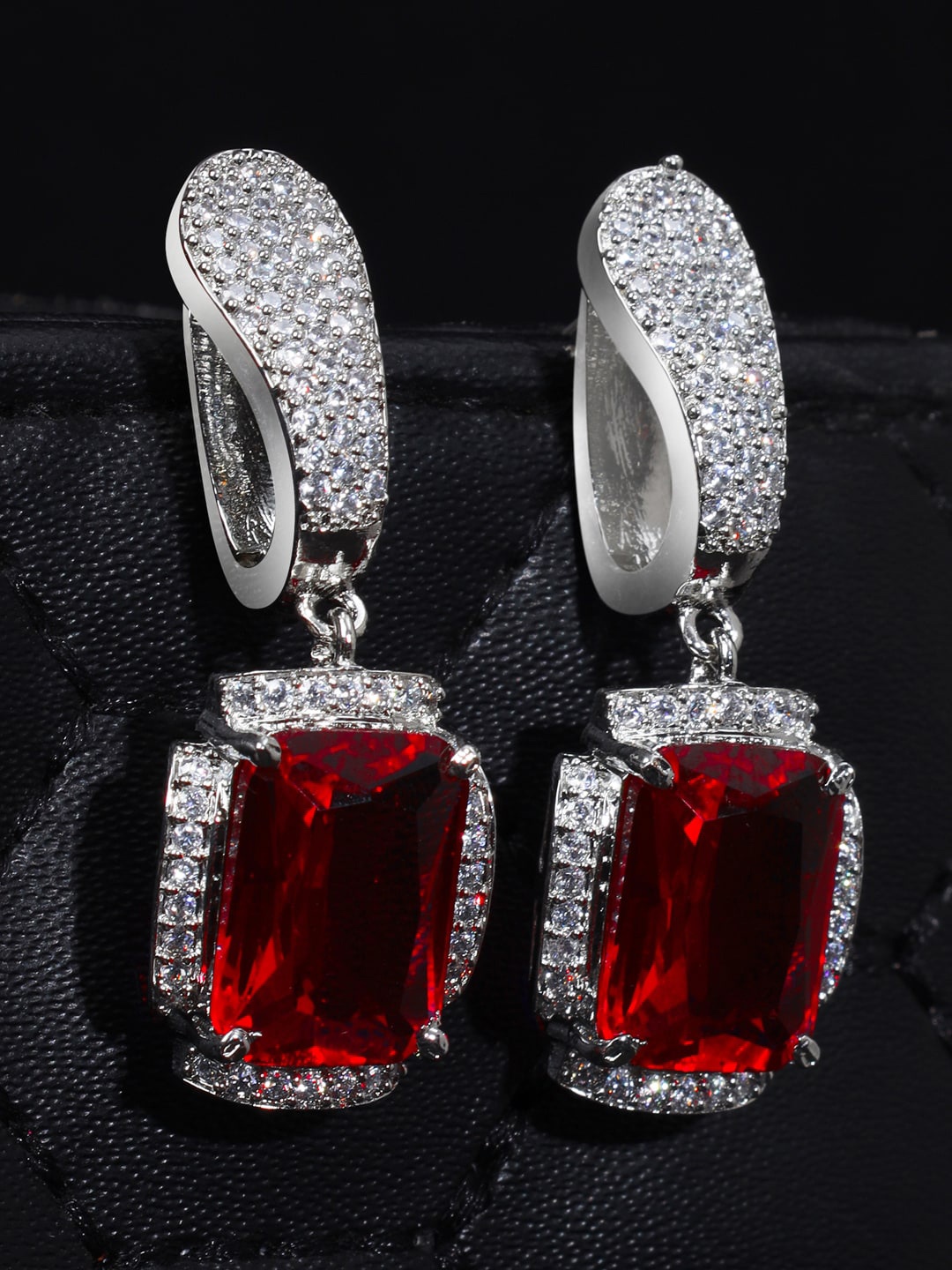 

Saraf RS Jewellery Silver-Plated Contemporary Drop Earrings, Red