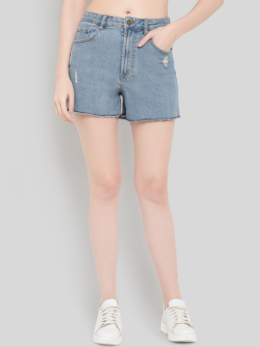 

GUTI Women Mid-Rise Cotton Denim Shorts, Blue