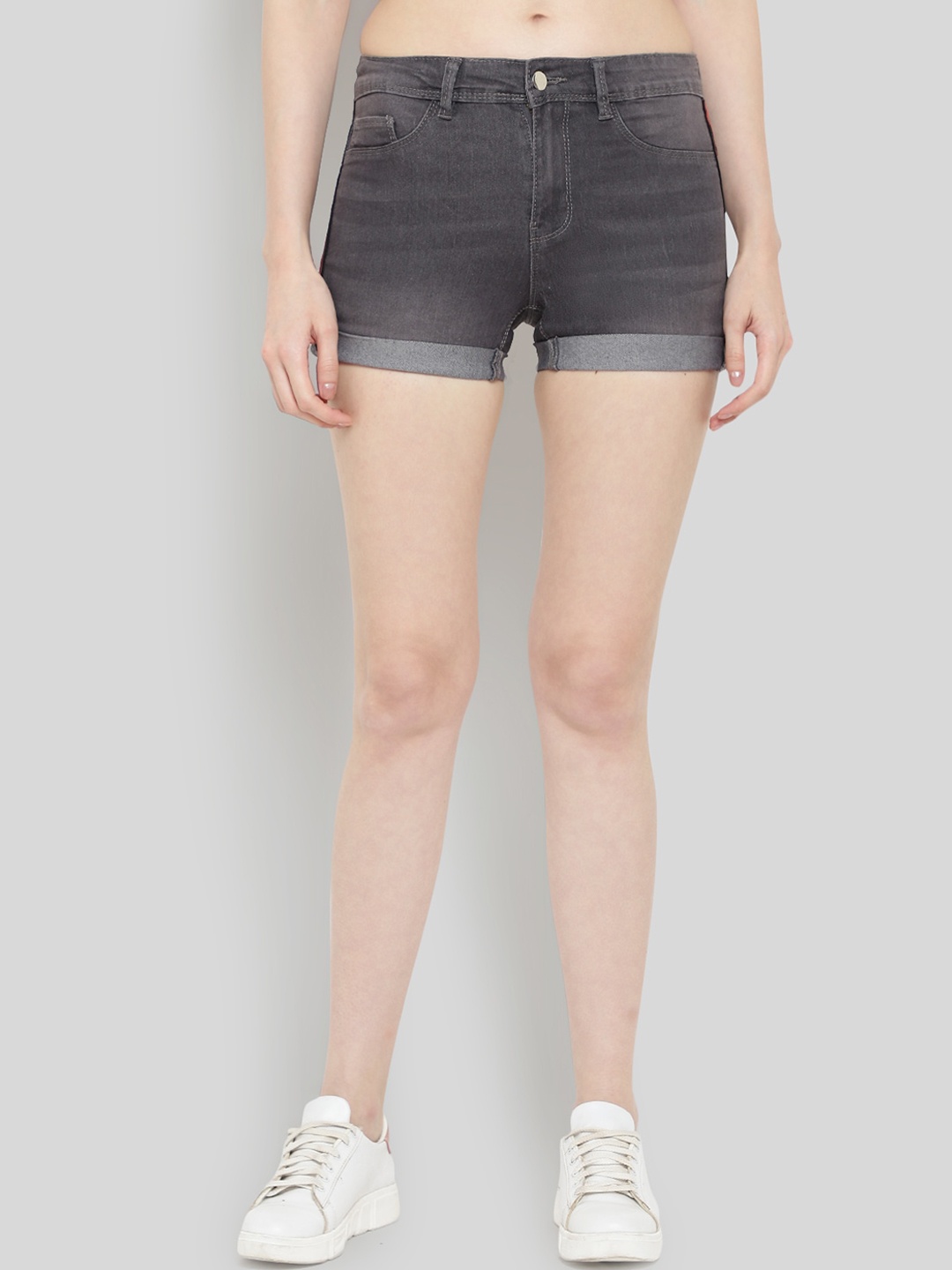 

GUTI Women High-Rise Cotton Denim Shorts, Grey