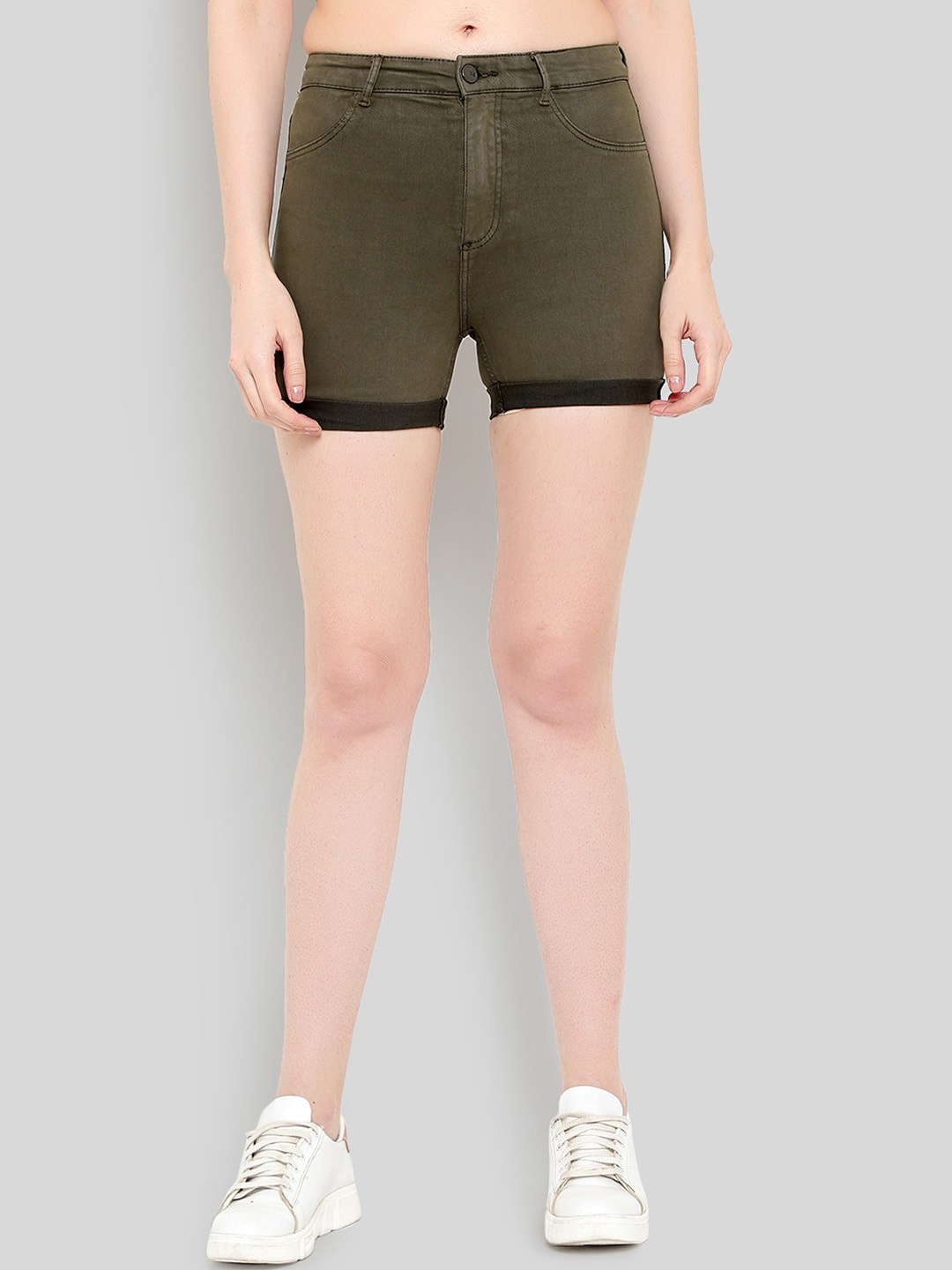 

GUTI Women High-Rise Regular Fit Cotton Shorts, Green