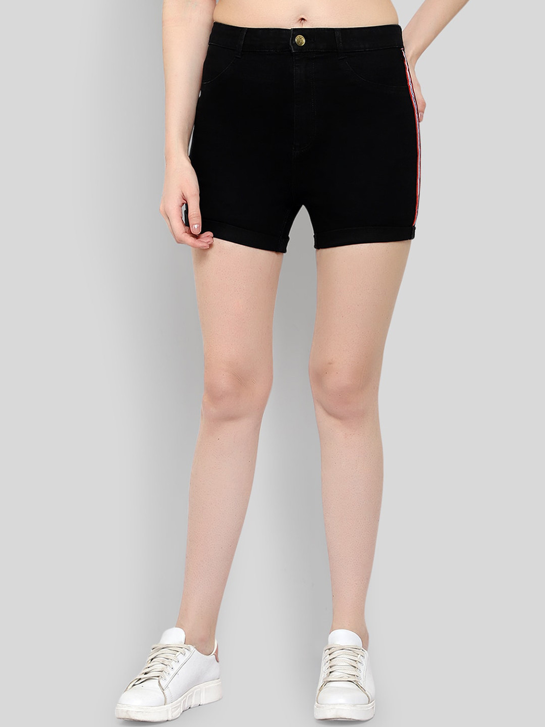 

GUTI Women High-Rise Cotton Denim Shorts, Black