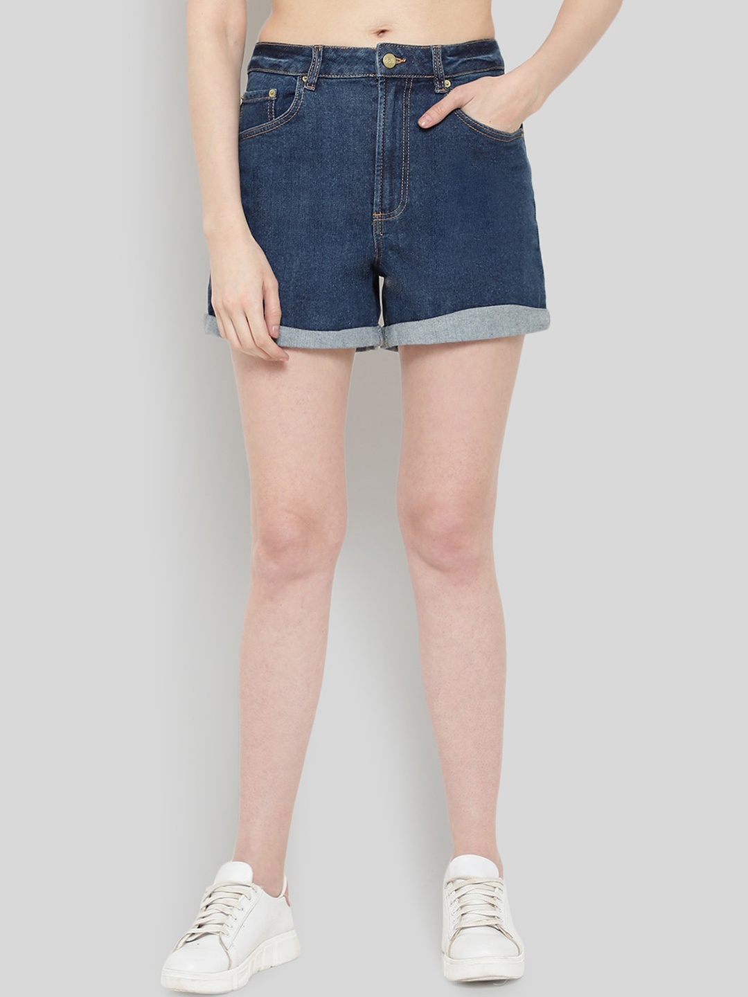

GUTI Women High-Rise Outdoor Denim Shorts, Blue