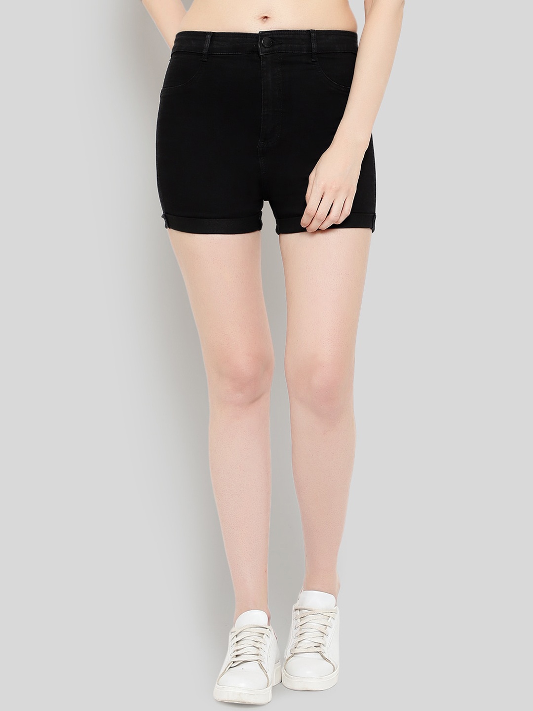 

GUTI Women High-Rise Cotton Regular Shorts, Black