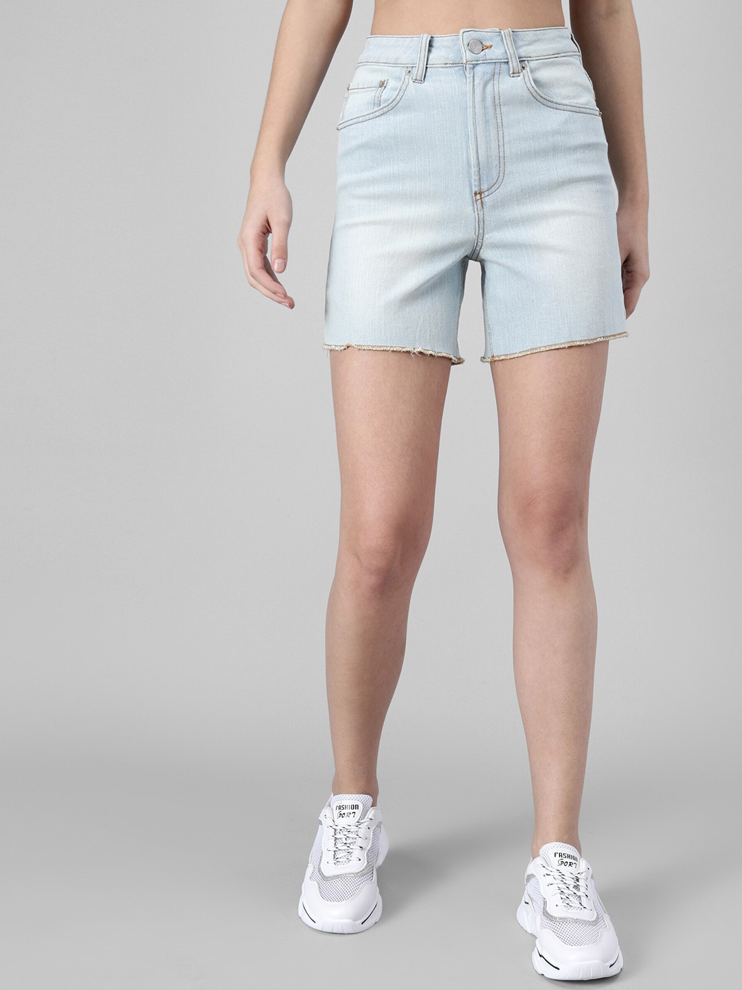 

GUTI Women Washed High-Rise Denim Shorts, Blue