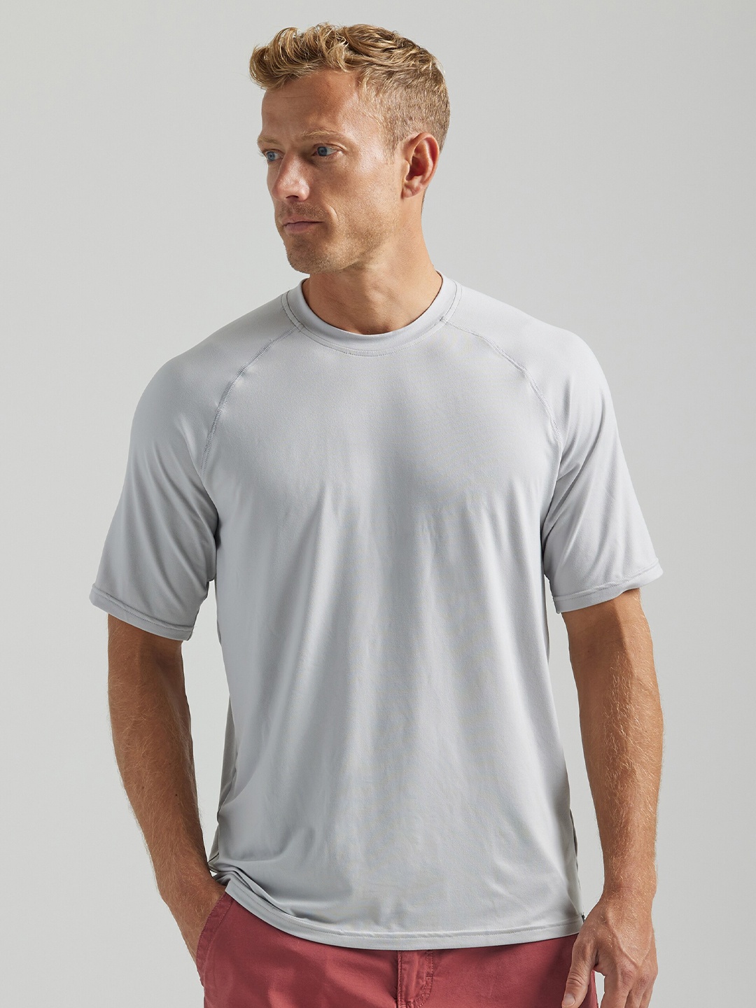

Wrangler Round Neck Raglan Sleeves Sports Cotton T-shirt, Grey