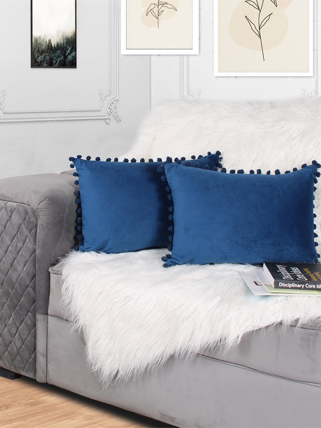 

STITCHNEST Blue 2 Pieces Velvet Rectangle Cushion Covers