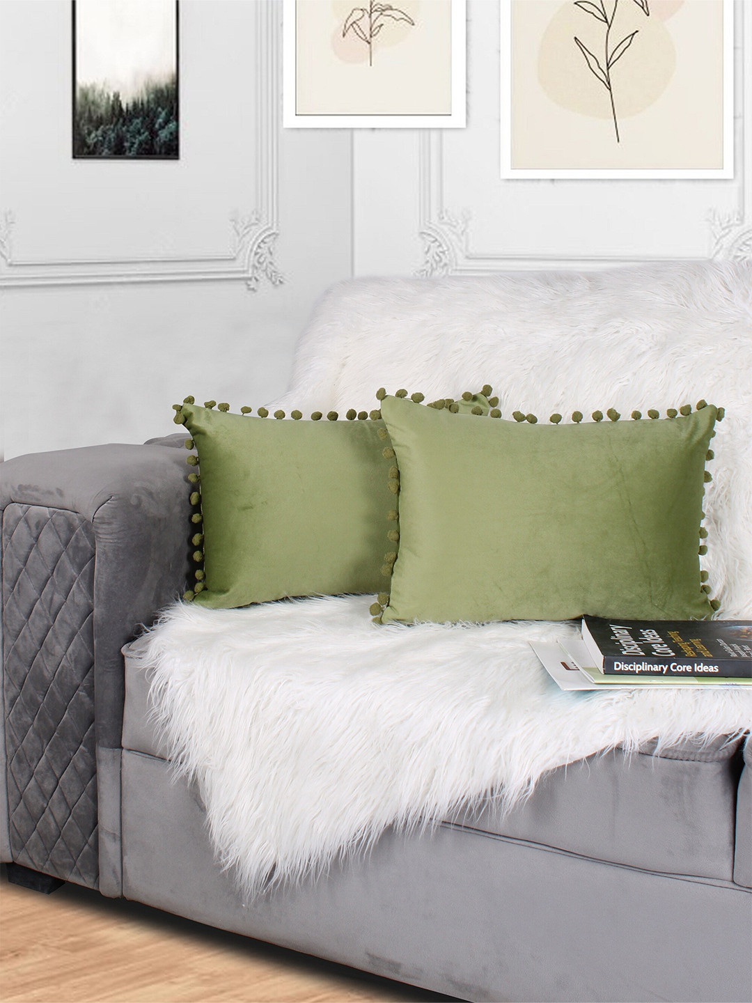 

STITCHNEST Green 2 Pieces Velvet Rectangle Cushion Covers