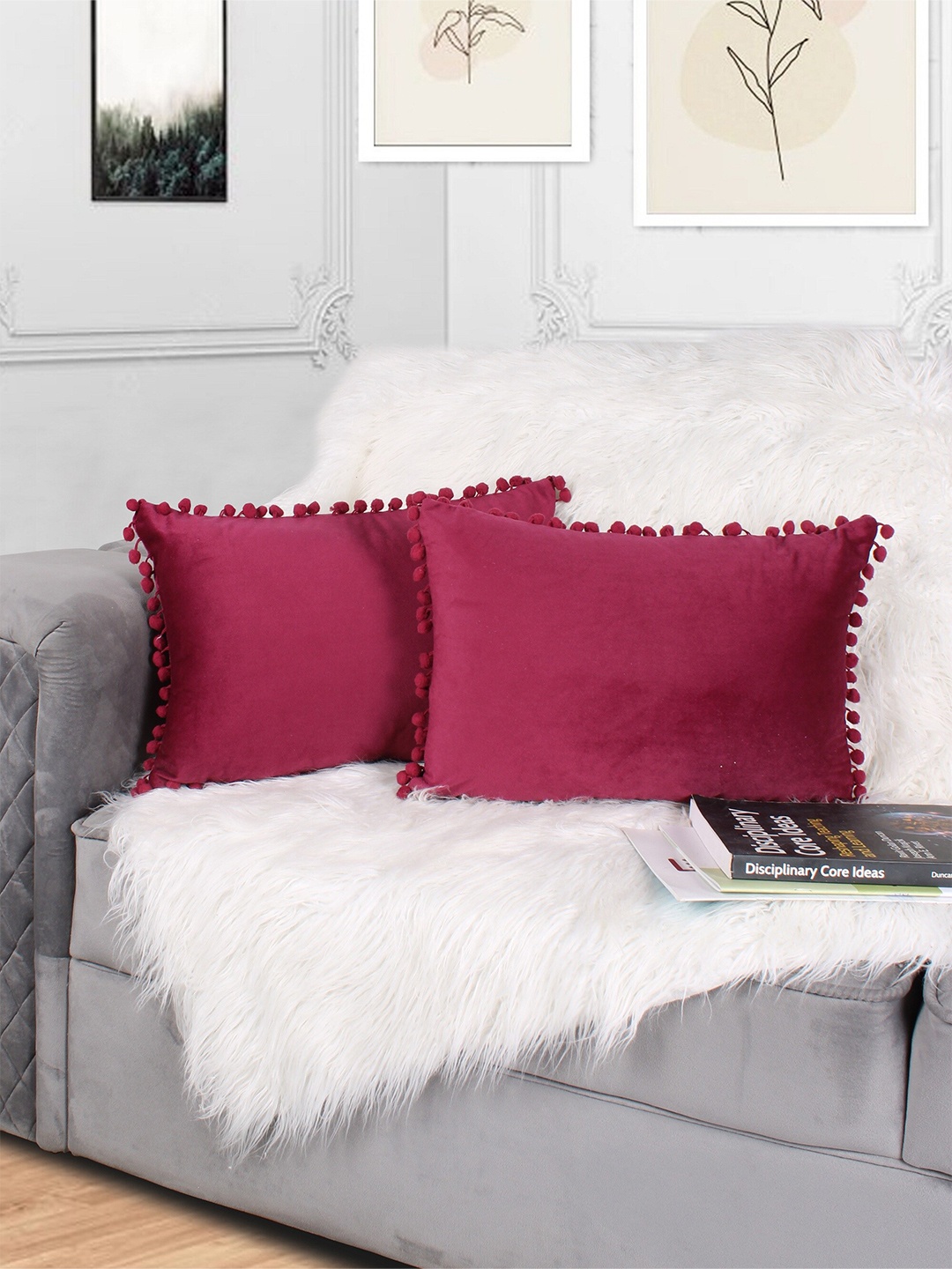 

STITCHNEST Maroon 2 Pieces Velvet Rectangle Cushion Covers
